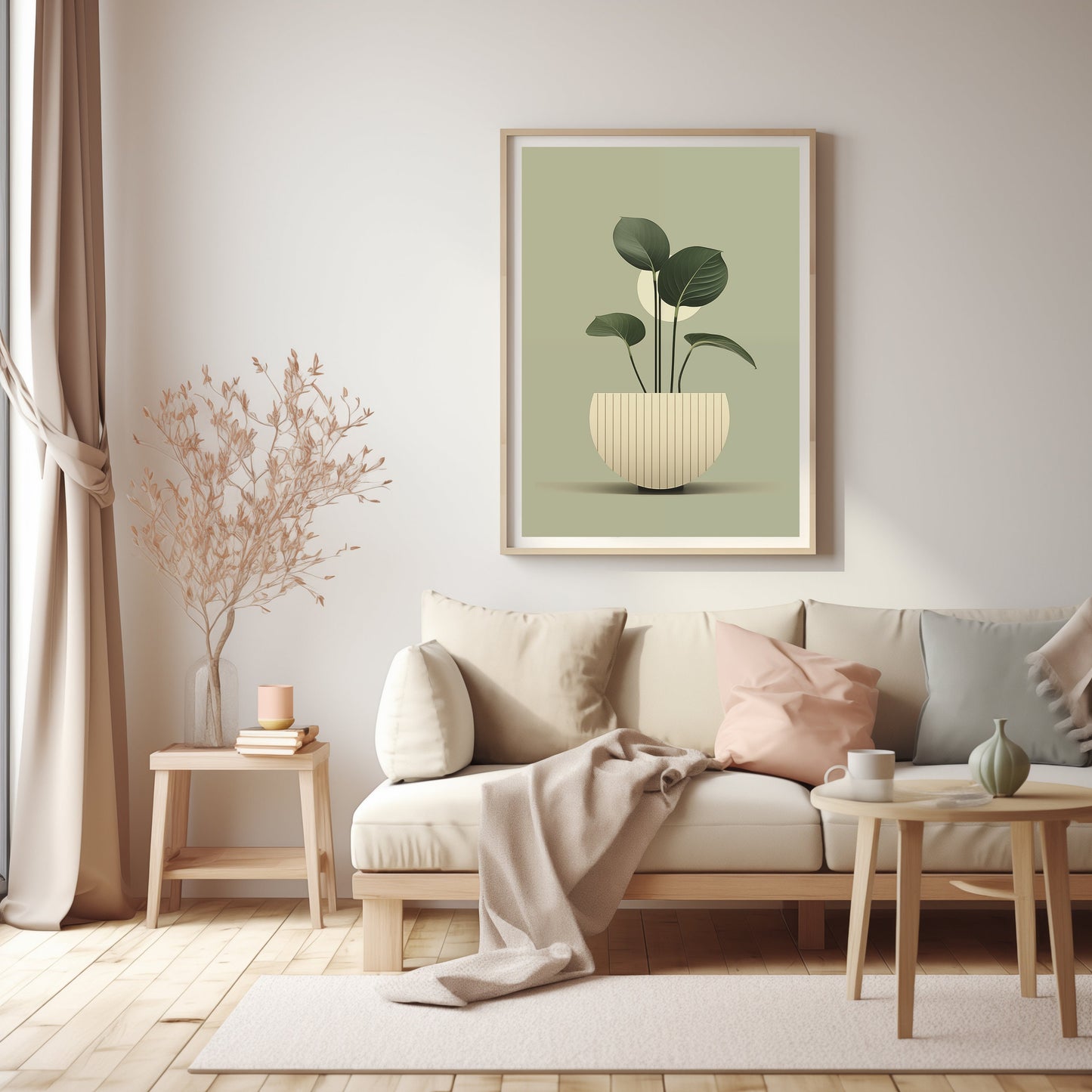 Minimalist Potted Plant Art, Modern Bedroom Greenery, Scandinavian Decor Print, Simple Botanical Poster, Soothing Wall Art, Digital Download