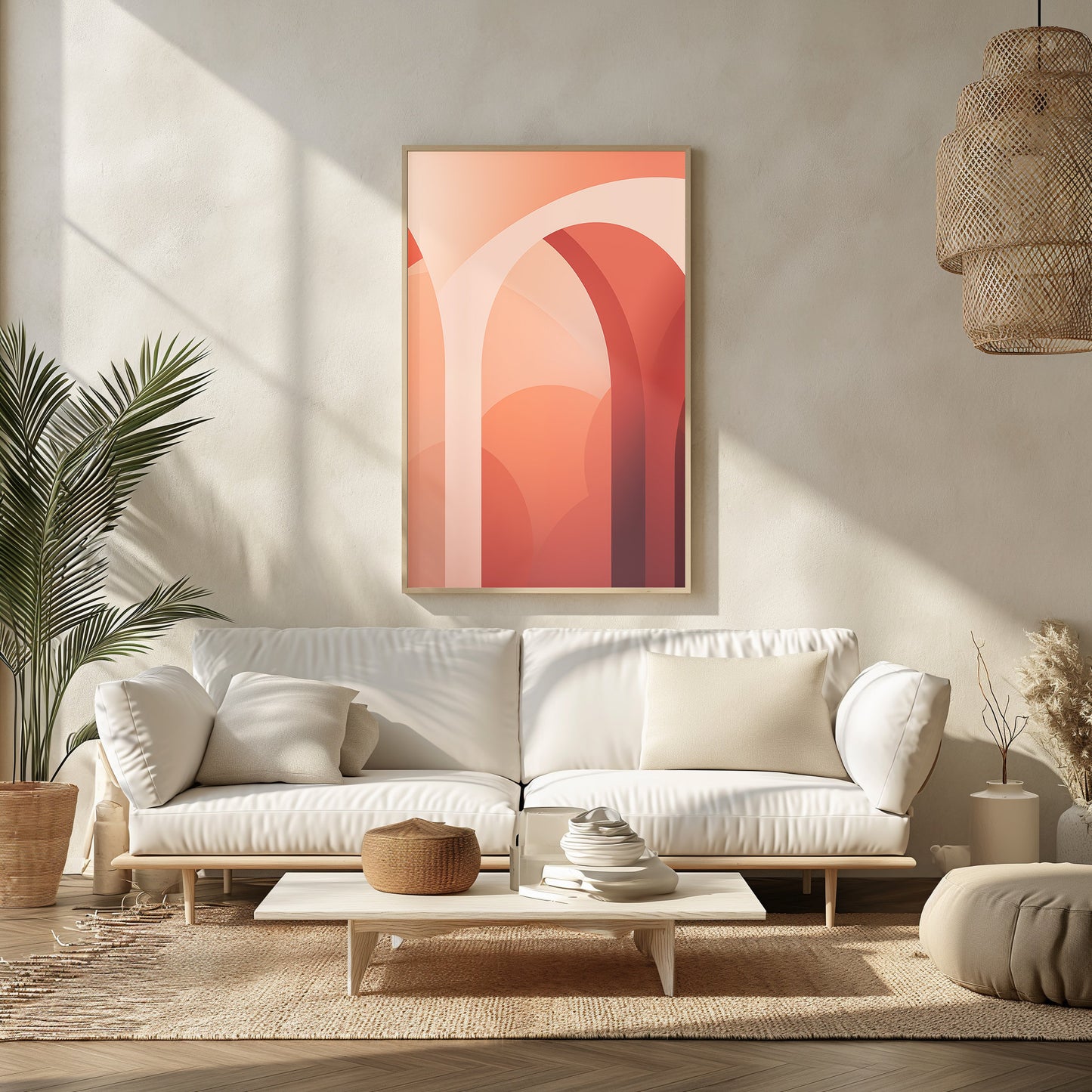 Coral Arches Abstract, Warm Tones Art Print, Minimalist Digital Decor, Soothing Living Room Ambiance, Digital Poster, Mid Century Art