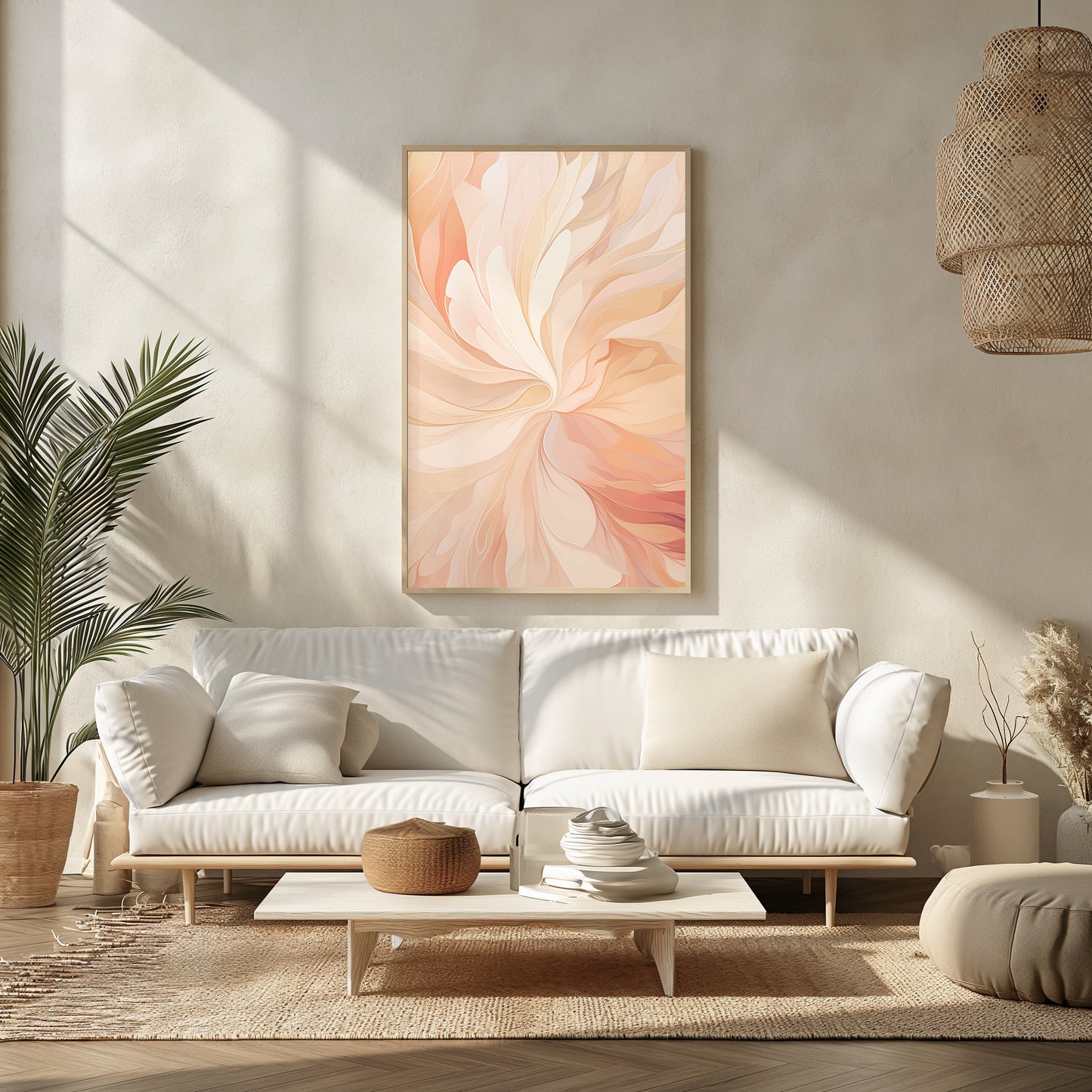 Soft Petal Whirl, Pastel Floral Digital Art, Elegant Living Room Decor, Gentle Bloom Wall Print, Abstract Art, Mid Century Poster