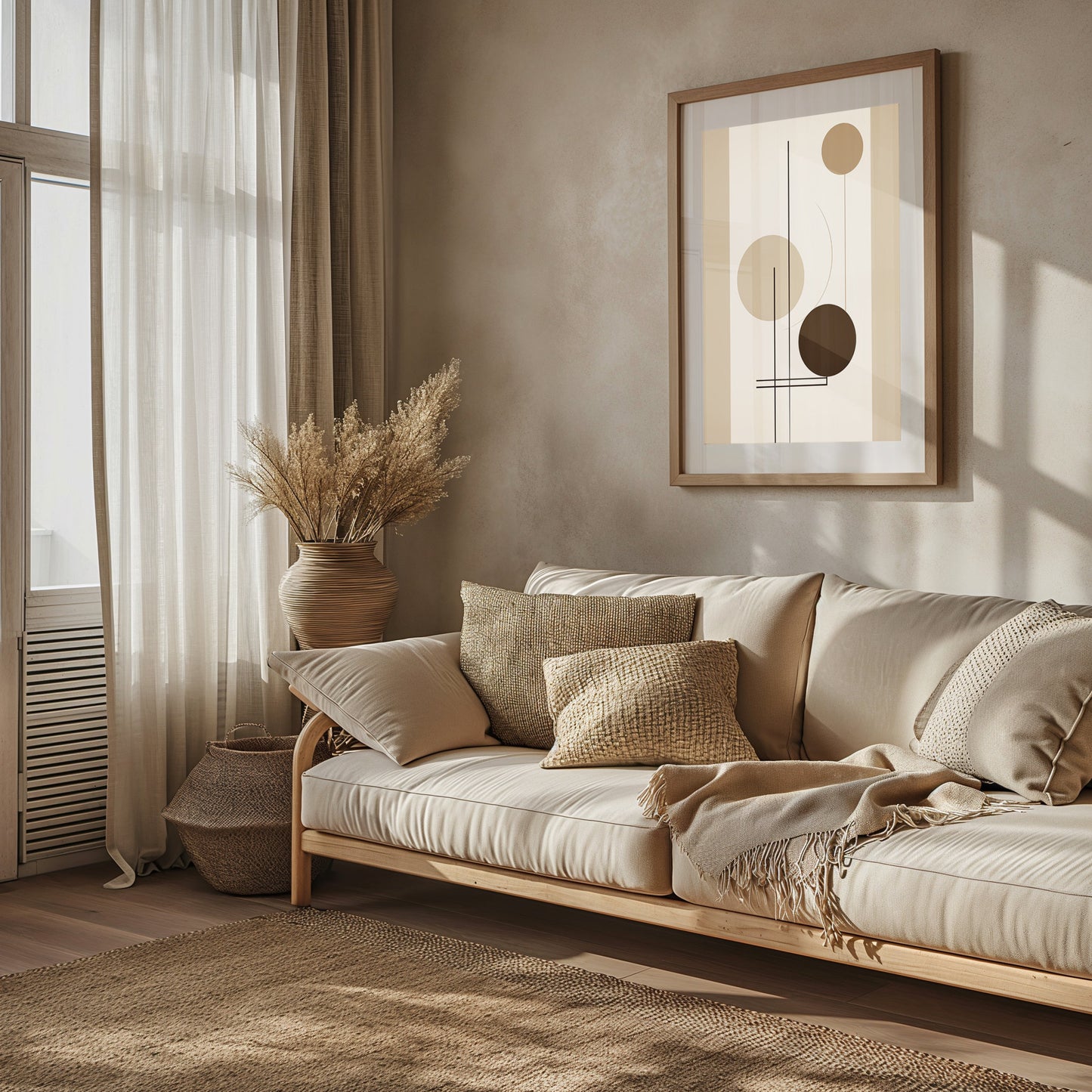 Abstract Balance Artwork, Minimalist Geometric Shapes Print, Neutral Tone Modern Decor, Elegant Living Room Canvas, Digital Artwork