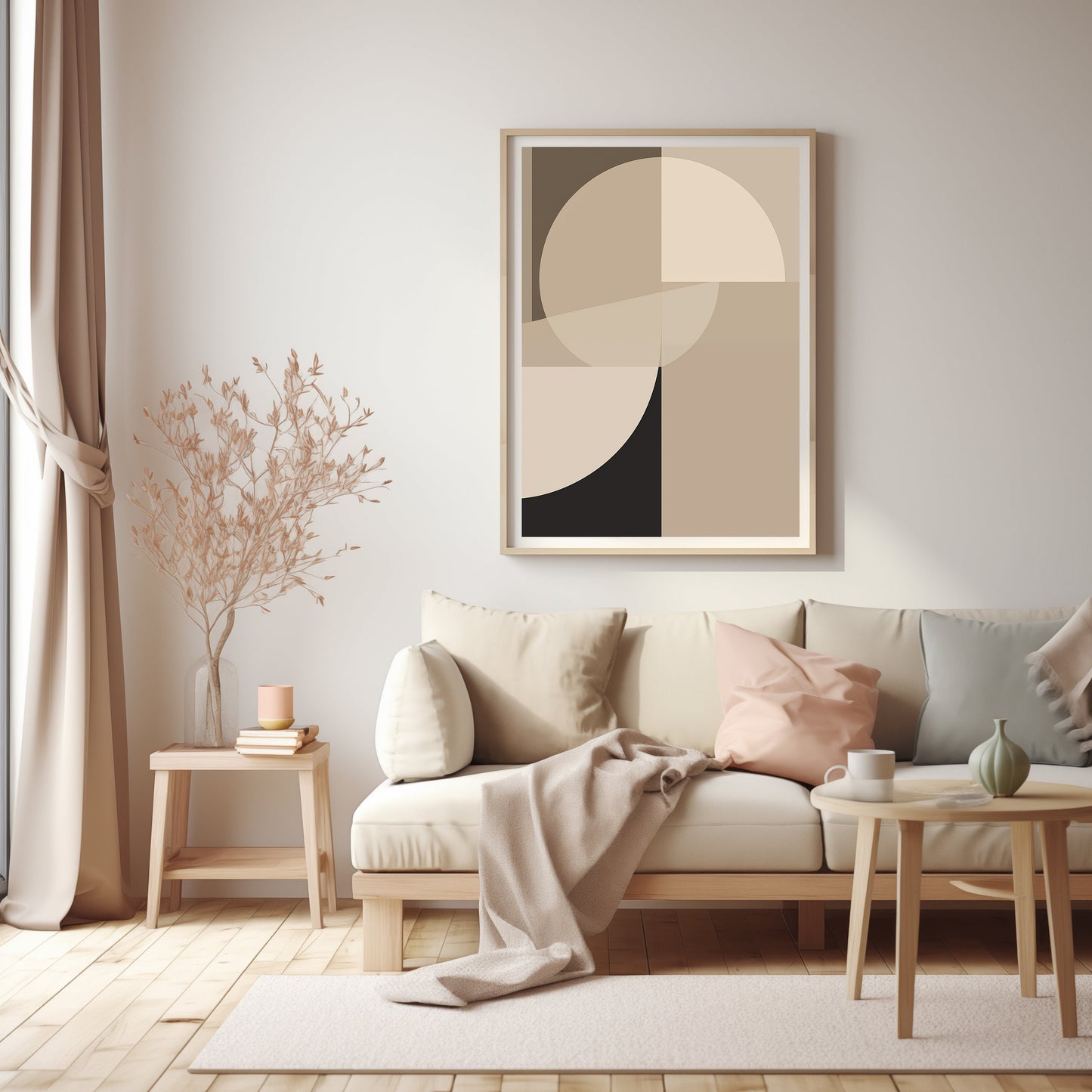 Serene Contour Elegance, Modern Abstract Art, Warm Neutrals and Bold Accents, Sophisticated Wall Decor, Poster Art