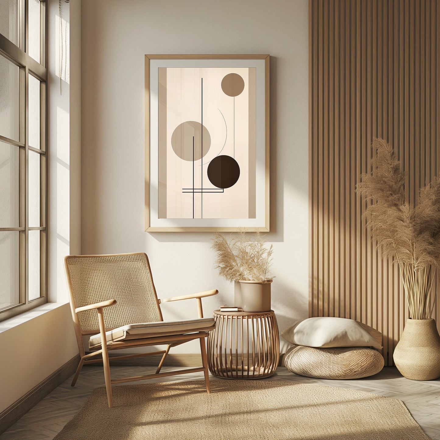 Abstract Balance Artwork, Minimalist Geometric Shapes Print, Neutral Tone Modern Decor, Elegant Living Room Canvas, Digital Artwork