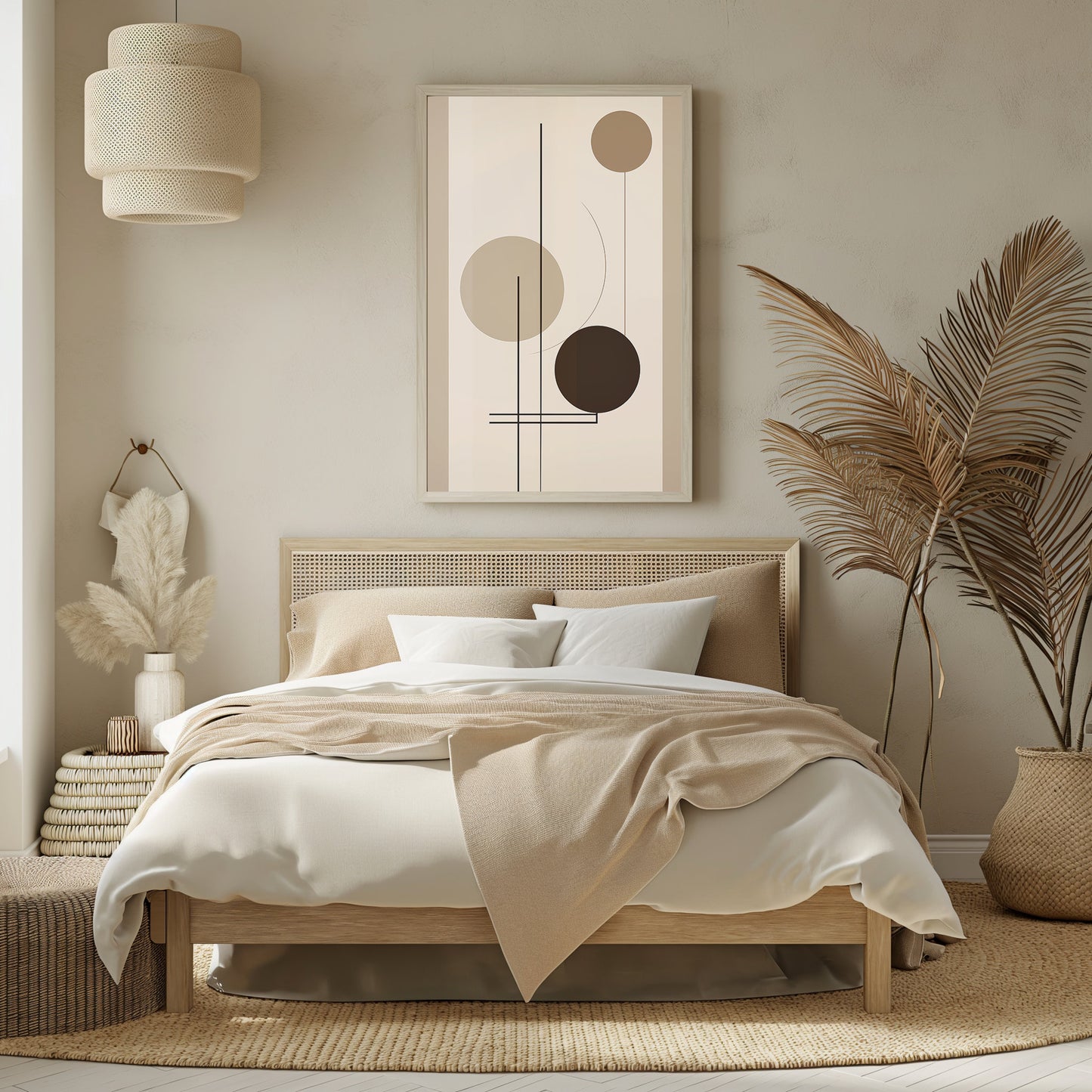 Abstract Balance Artwork, Minimalist Geometric Shapes Print, Neutral Tone Modern Decor, Elegant Living Room Canvas, Digital Artwork