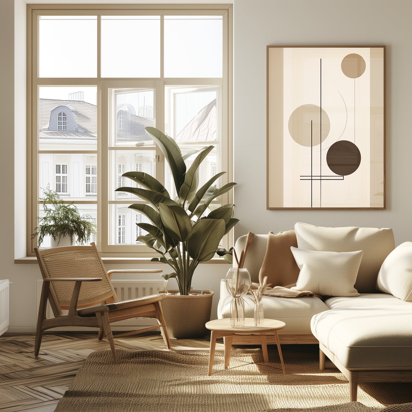 Abstract Balance Artwork, Minimalist Geometric Shapes Print, Neutral Tone Modern Decor, Elegant Living Room Canvas, Digital Artwork