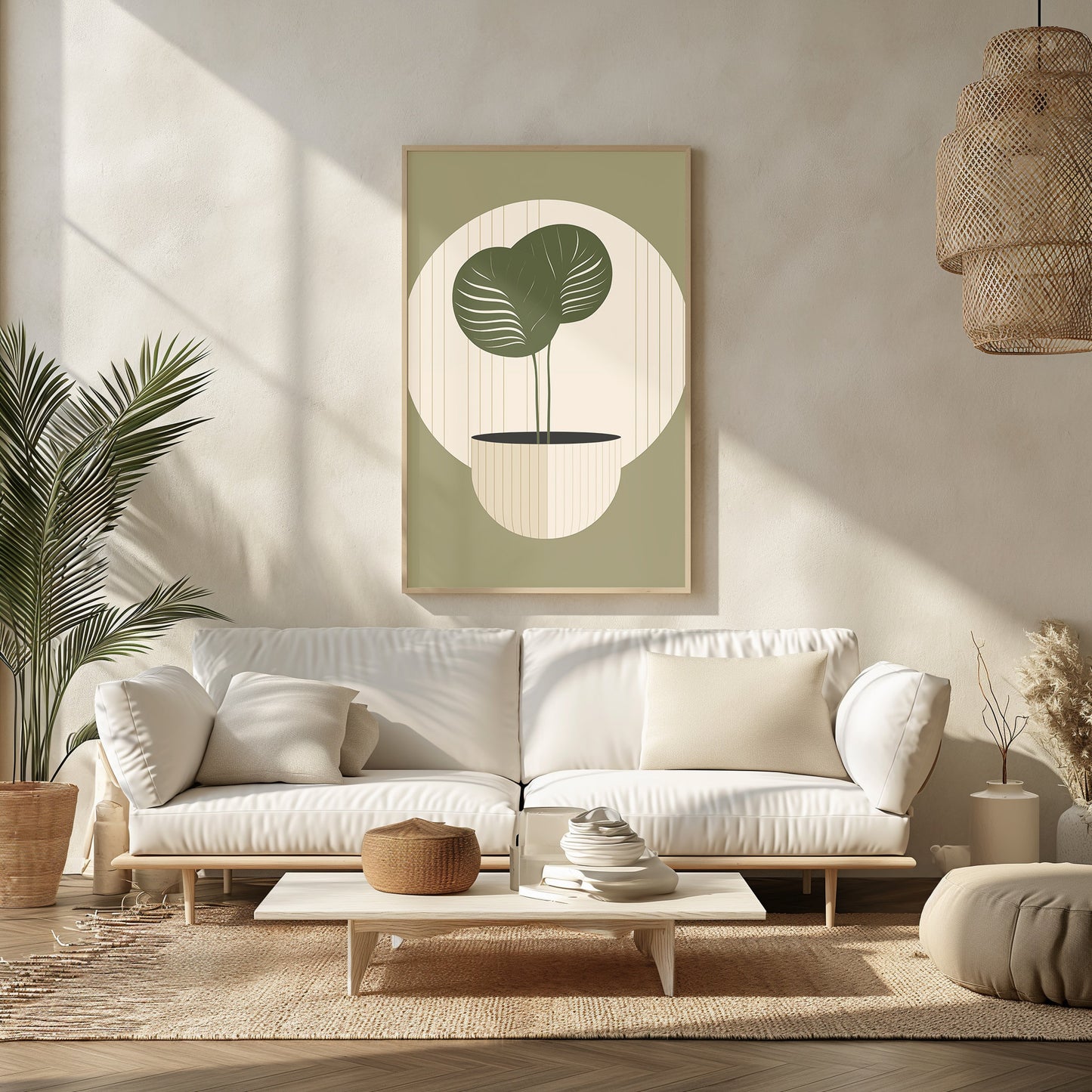 Geometric Plant Design, Digital Art Print, Contemporary Boho Decor, Mid Century Leaf Poster