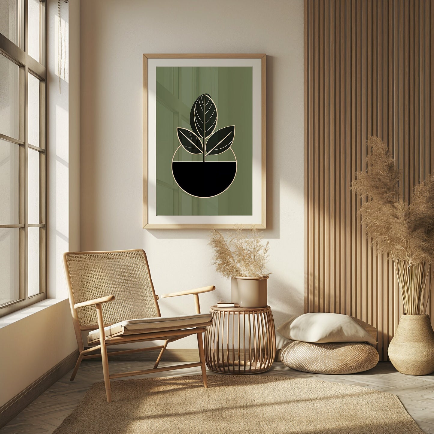 Modern Leaf Art Print, Simple Plant Poster, Boho Chic Digital Decor, Mid Century Wall Art