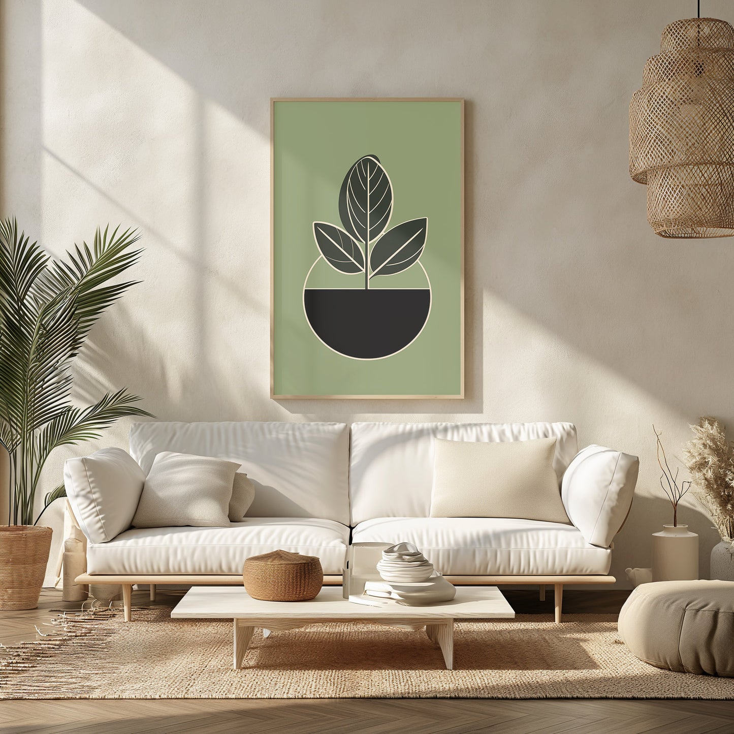 Modern Leaf Art Print, Simple Plant Poster, Boho Chic Digital Decor, Mid Century Wall Art