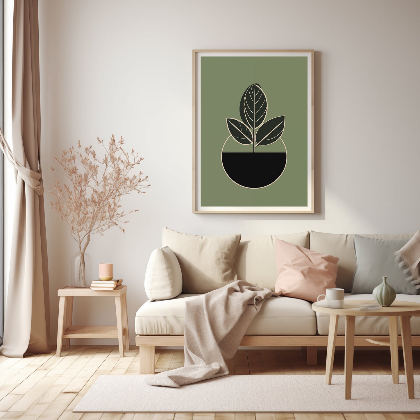 Modern Leaf Art Print, Simple Plant Poster, Boho Chic Digital Decor, Mid Century Wall Art