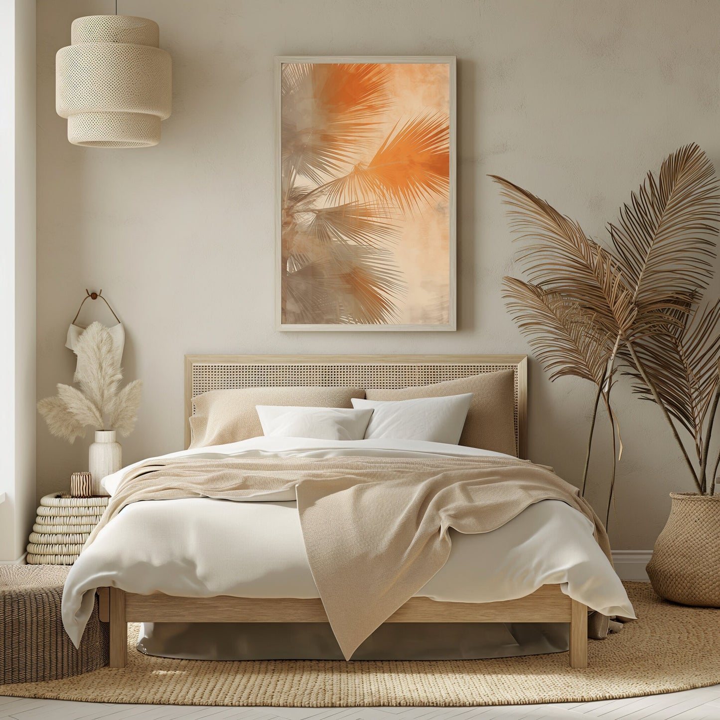 Sunkissed Palm Whispers, Abstract Tropical Canopy Art, Golden Hour Glow, Chic Nature-Inspired Decor