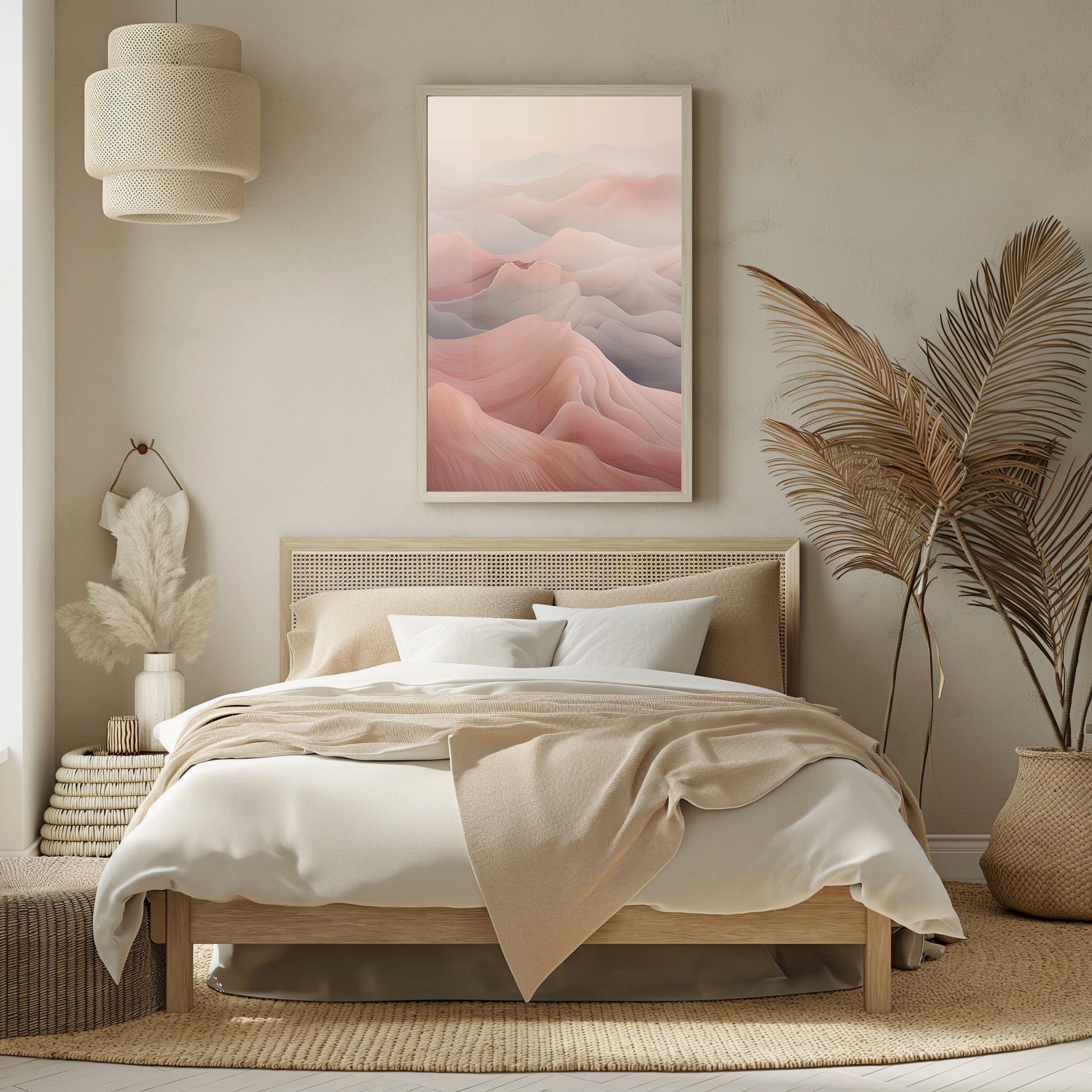 Digital landscape print of abstract canyon layers in earthy hues, perfect for adding a modern boho touch to any room.