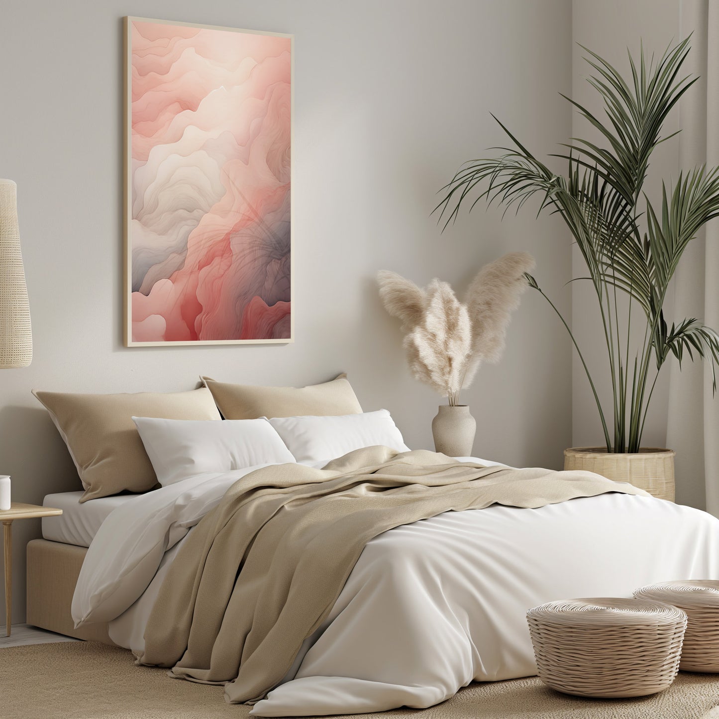 Roseate Peaks, Chic Abstract Print, Digital Blush Art, Soft Boho Decor, Pastel Wall Art, Serene Landscape, Instant Download