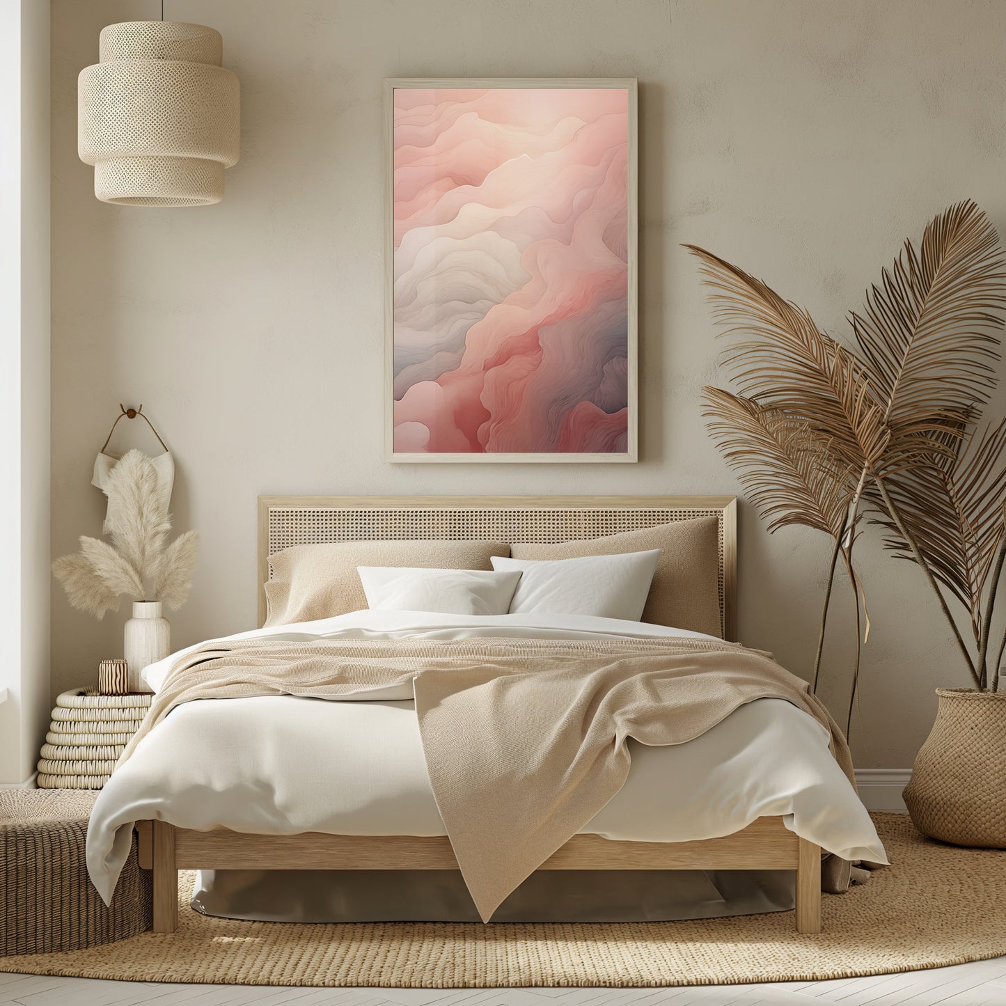 Roseate Peaks, Chic Abstract Print, Digital Blush Art, Soft Boho Decor, Pastel Wall Art, Serene Landscape, Instant Download
