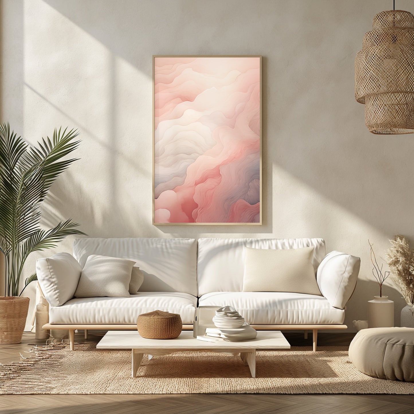 Roseate Peaks, Chic Abstract Print, Digital Blush Art, Soft Boho Decor, Pastel Wall Art, Serene Landscape, Instant Download