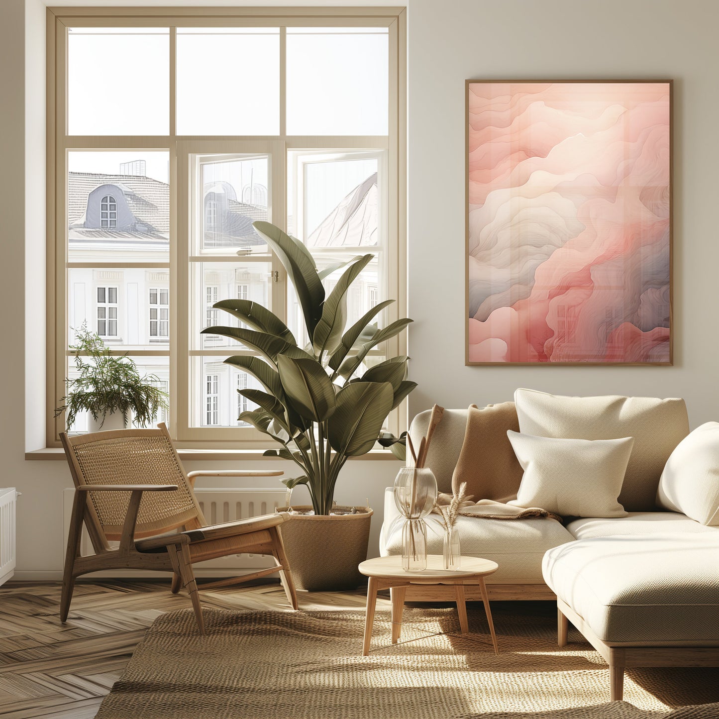 Roseate Peaks, Chic Abstract Print, Digital Blush Art, Soft Boho Decor, Pastel Wall Art, Serene Landscape, Instant Download