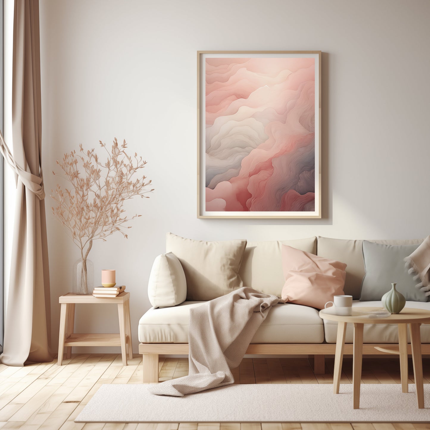 Roseate Peaks, Chic Abstract Print, Digital Blush Art, Soft Boho Decor, Pastel Wall Art, Serene Landscape, Instant Download