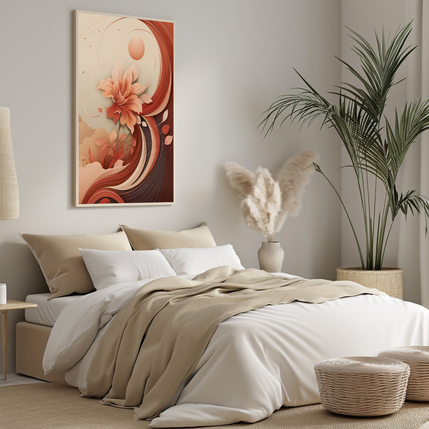 Abstract Blossom, Contemporary Floral Print, Digital Rose Art, Earthy Tones Wall Decor, Bohemian Elegance, Instant Home Art