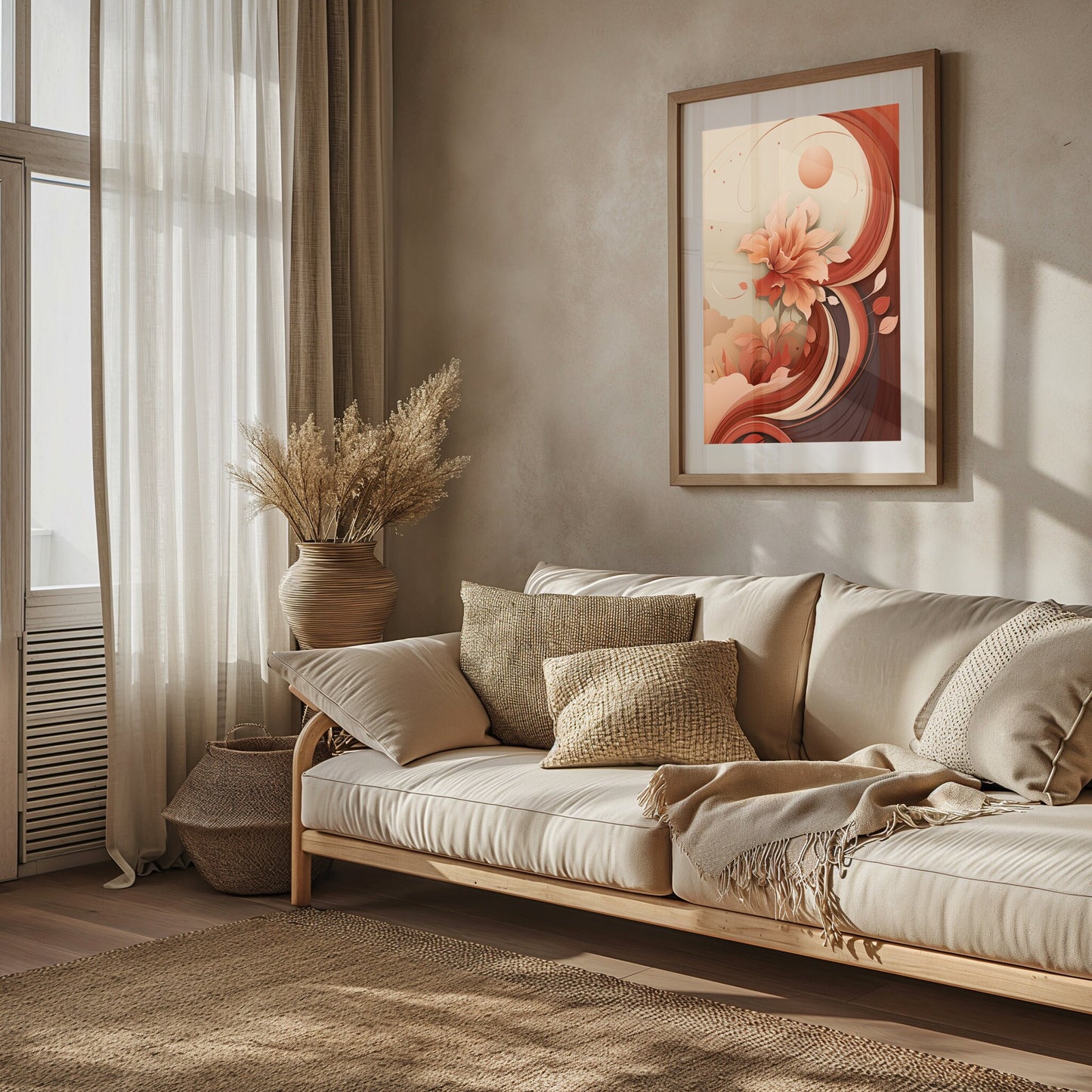 Abstract Blossom, Contemporary Floral Print, Digital Rose Art, Earthy Tones Wall Decor, Bohemian Elegance, Instant Home Art