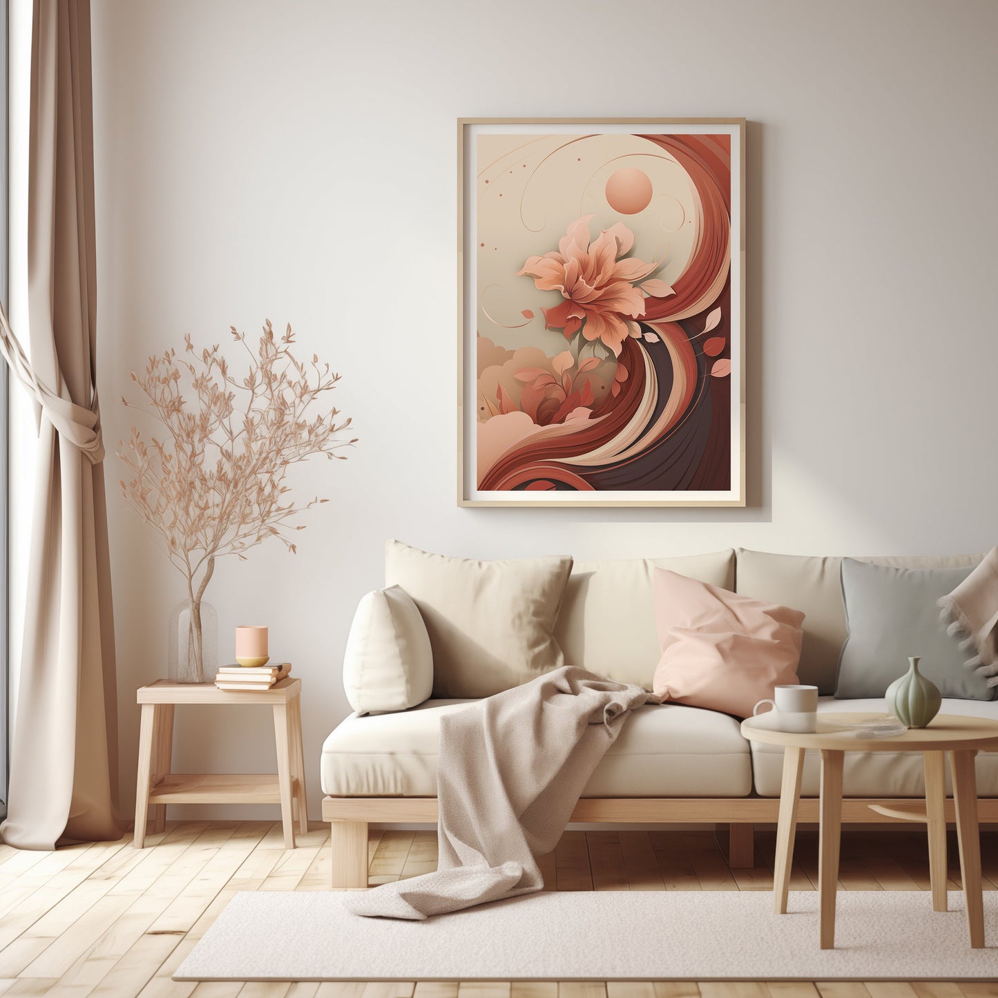 Abstract Blossom, Contemporary Floral Print, Digital Rose Art, Earthy Tones Wall Decor, Bohemian Elegance, Instant Home Art