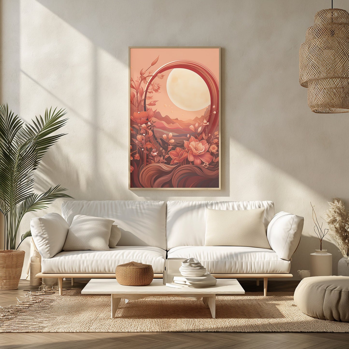 Harvest Moon, Digital Fall Artwork, Rustic Sunset Decor, Bohemian Wall Print, Warm Tones Living, Instant Download Art