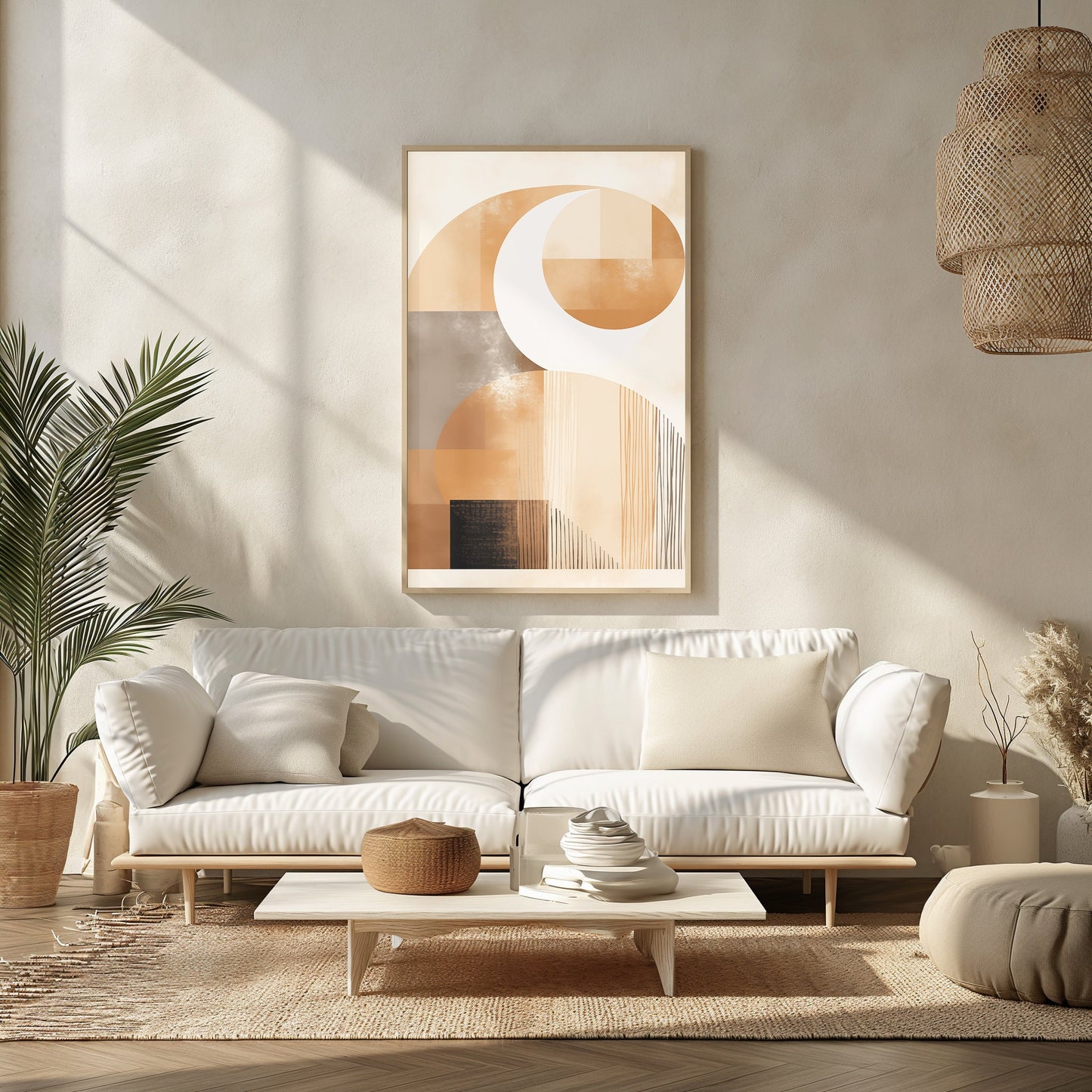 Abstract Crescent, Modern Minimalist Art, Neutral Palette Print, Digital Boho Decor, Moon Phase Wall Art, Instant Art Download