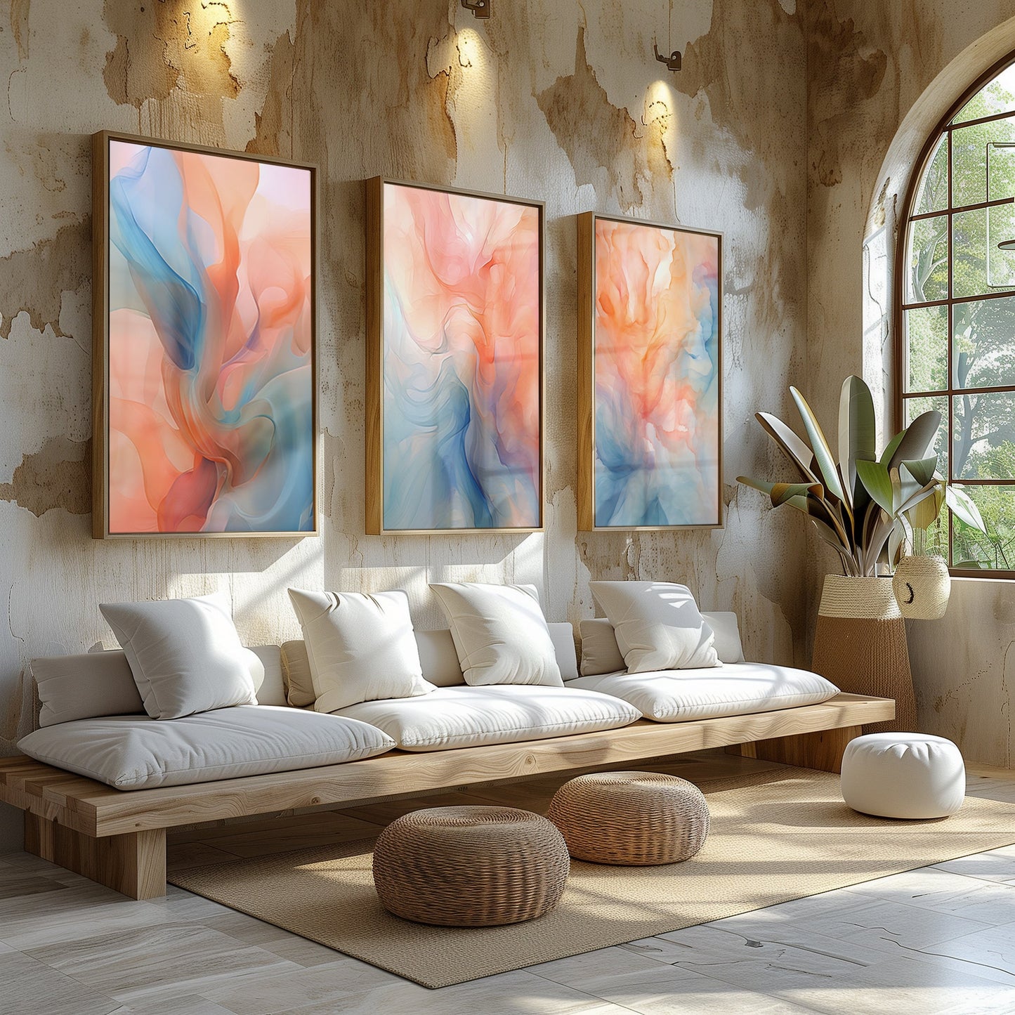 Vivid Abstract Trio Canvas Set, Ethereal Swirls Wall Art, Bohemian Home Decor, Instant Download