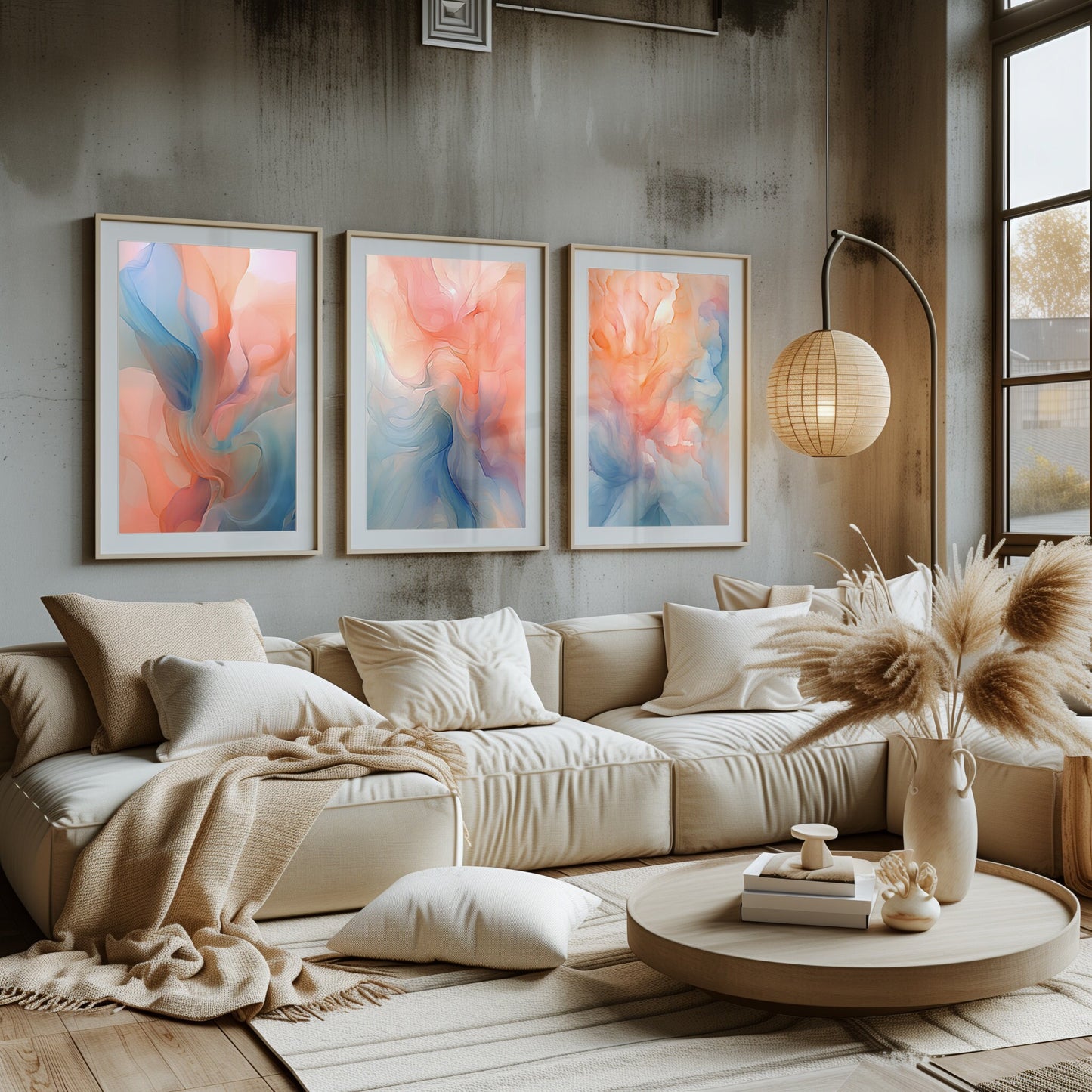 Vivid Abstract Trio Canvas Set, Ethereal Swirls Wall Art, Bohemian Home Decor, Instant Download