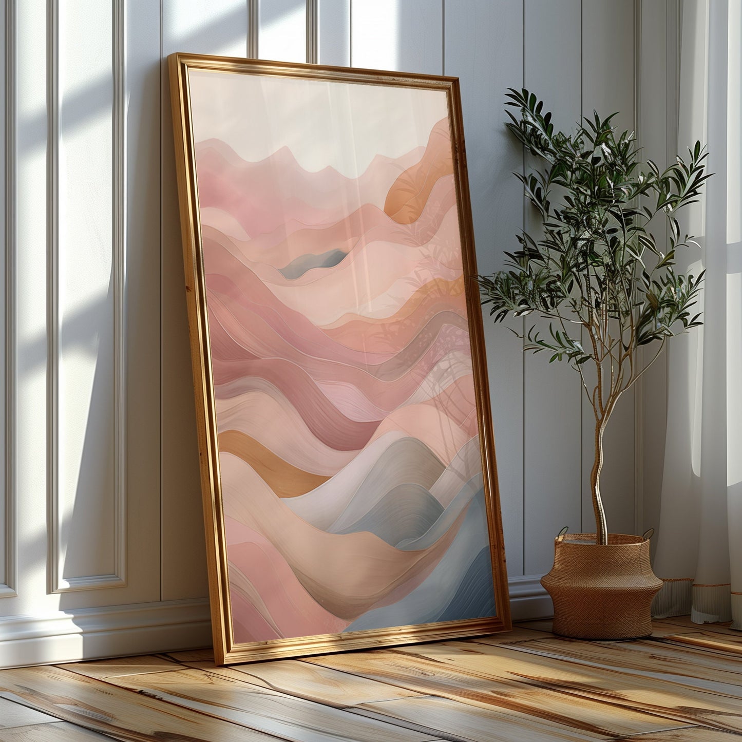 Abstract Landscape Art Set, Warm Desert Dunes Prints, Set of Three, Peaceful Sand Wave Wall Art, Instant Download