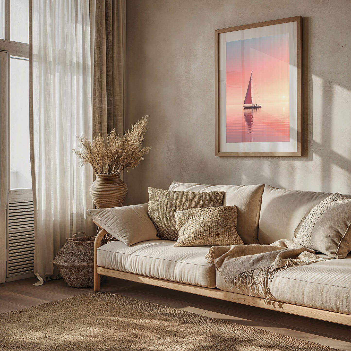 Sailboat Sunset Art, Nautical Bedroom Wall Print, Serene Ocean Poster, Digital Seascape, Relaxing Coastal Decor, Instant Download Picture