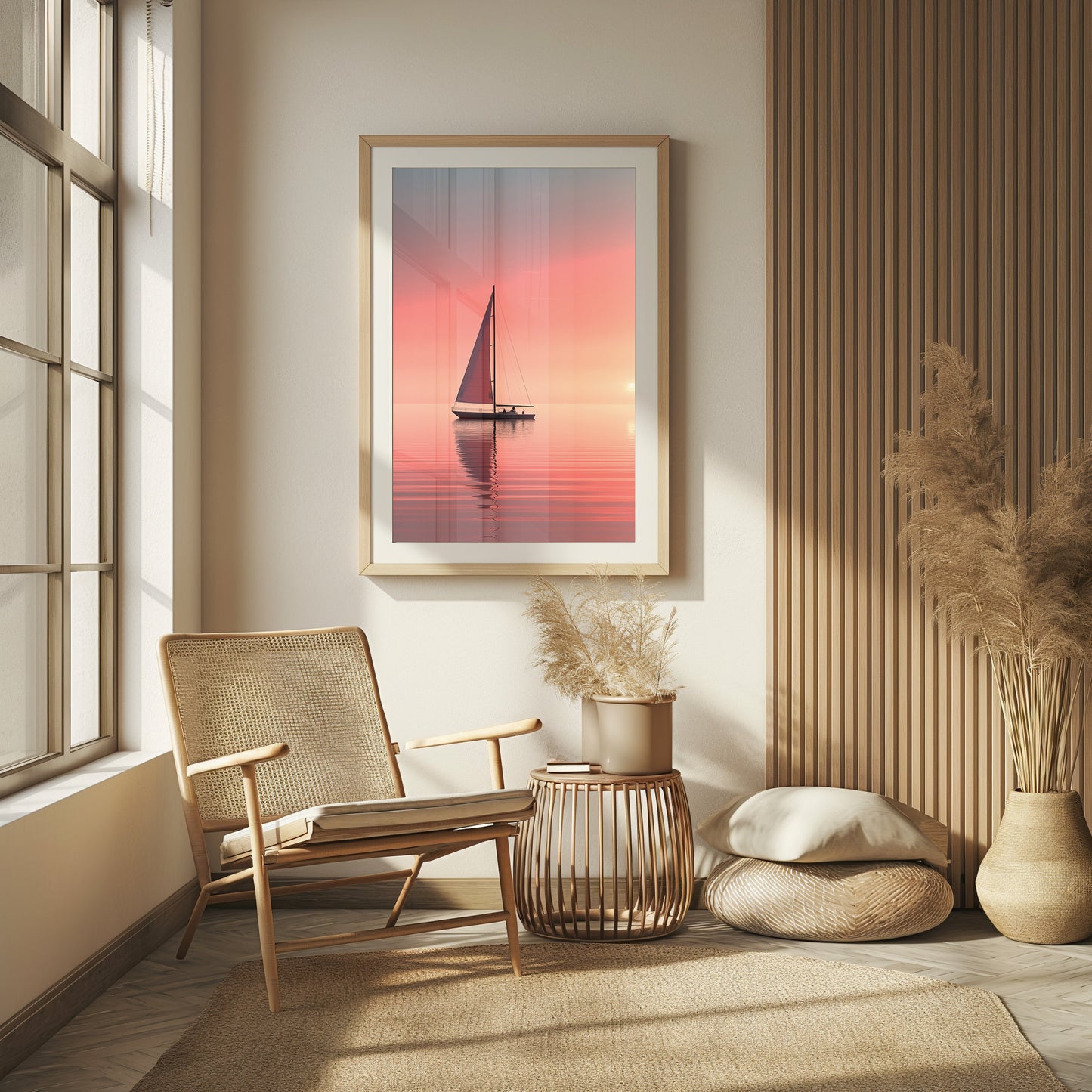 Sailboat Sunset Art, Nautical Bedroom Wall Print, Serene Ocean Poster, Digital Seascape, Relaxing Coastal Decor, Instant Download Picture