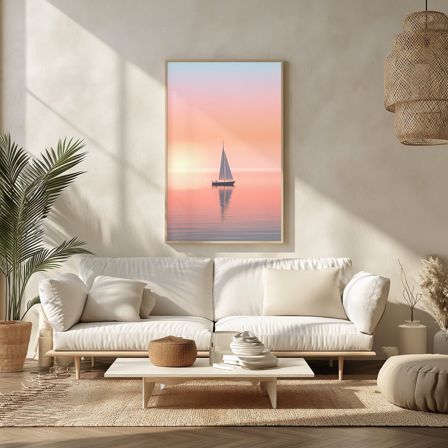 Sunset Serenity Sail Print, Warm Coastal Decor, Peaceful Yacht Poster, Zen Ocean Wall Art, Digital Nautical Sunset, Instant Download