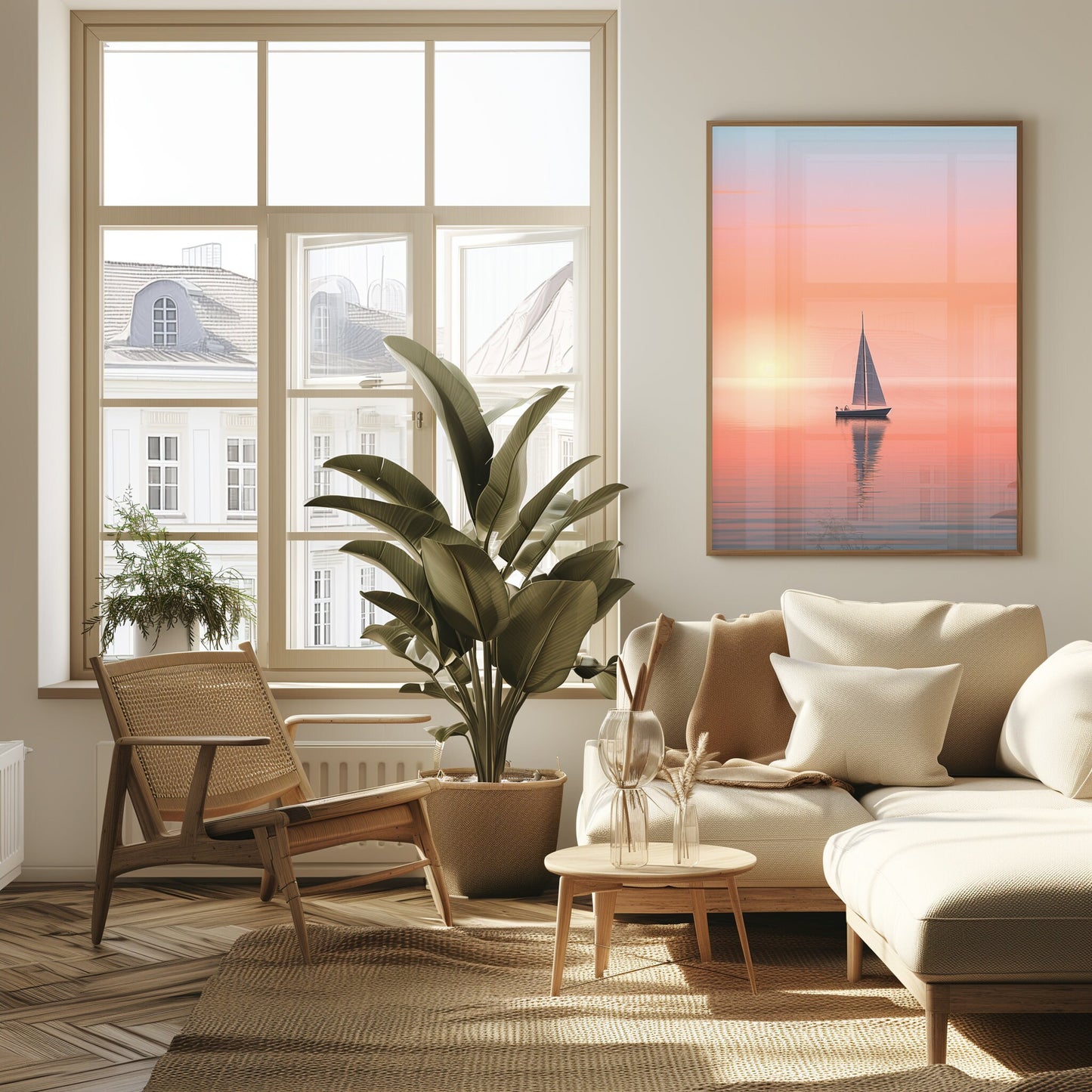 Sunset Serenity Sail Print, Warm Coastal Decor, Peaceful Yacht Poster, Zen Ocean Wall Art, Digital Nautical Sunset, Instant Download