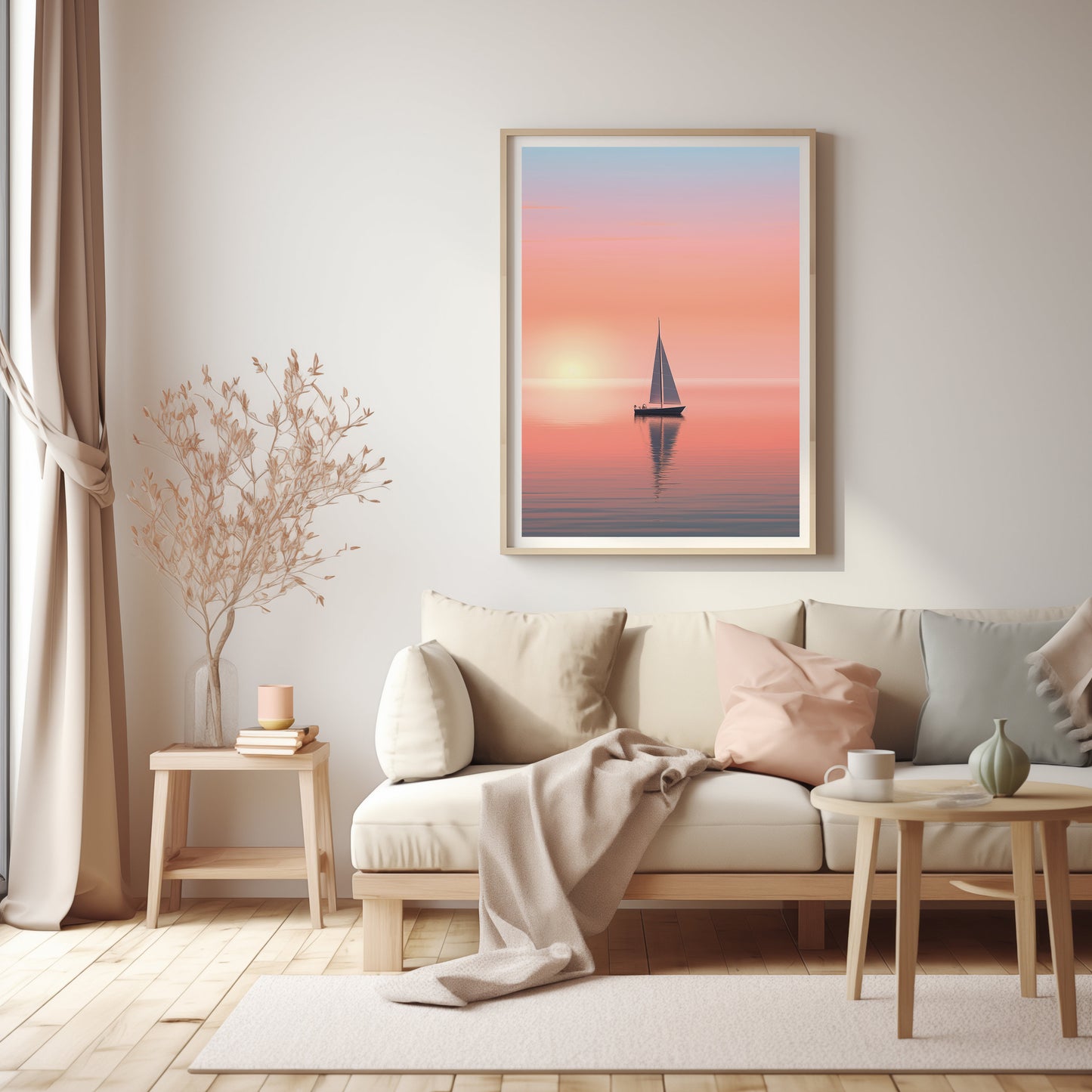 Sunset Serenity Sail Print, Warm Coastal Decor, Peaceful Yacht Poster, Zen Ocean Wall Art, Digital Nautical Sunset, Instant Download