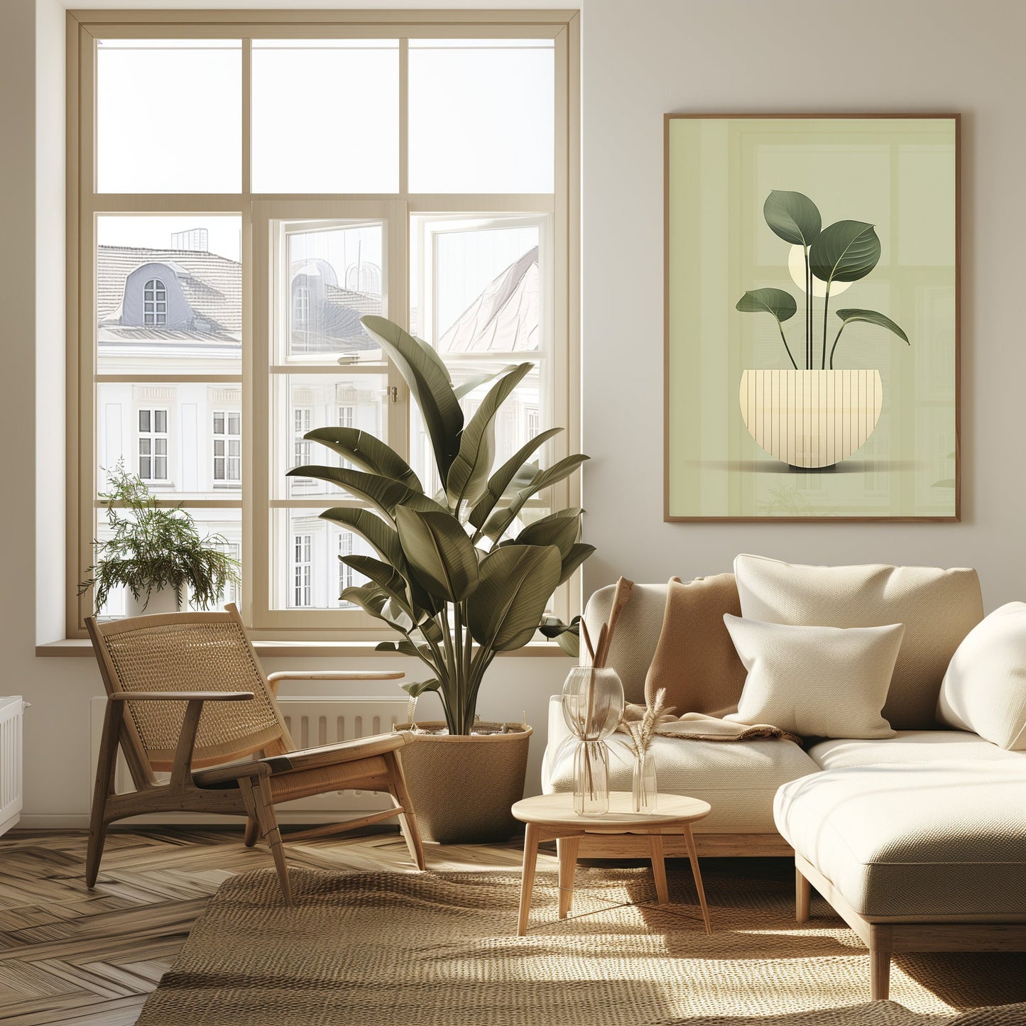 Minimalist Potted Plant Art, Modern Bedroom Greenery, Scandinavian Decor Print, Simple Botanical Poster, Soothing Wall Art, Digital Download