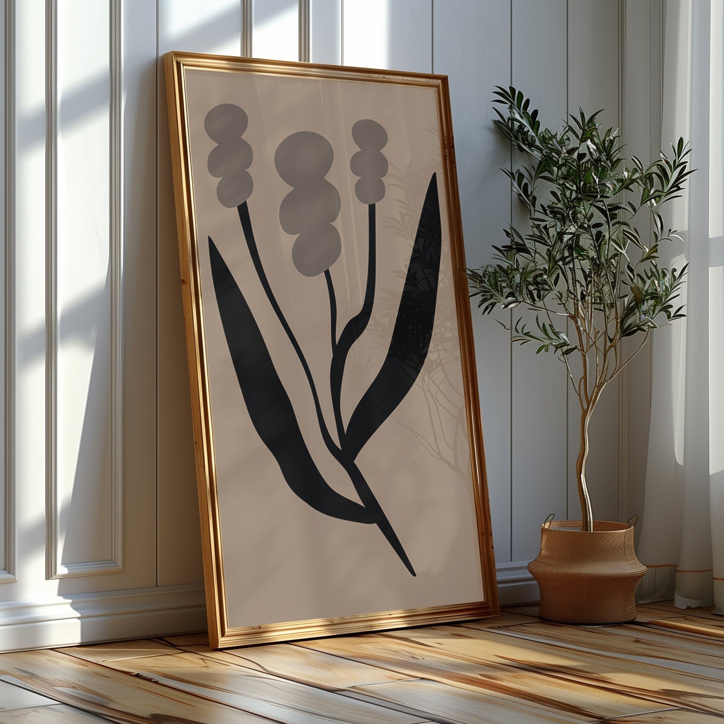 Abstract Botanical Silhouette Prints, Set of Three, Minimalist Nature Art, Monochrome Plant Decor, Instant Download, Mid Century Modern Art