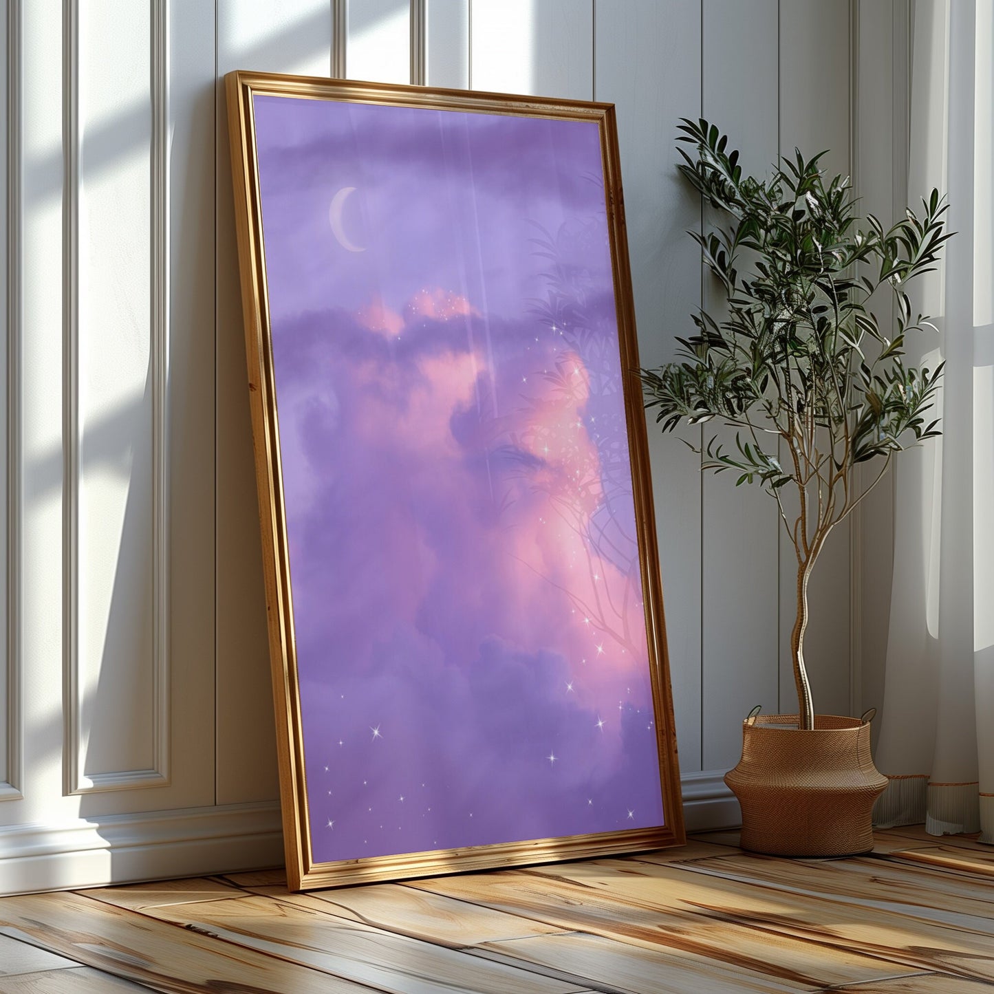 Lavender Butterfly, Twilight Sky, & Silhouette - Dreamy Purple Art Collection for a Peaceful Home Ambiance, Printable Digital Art Work