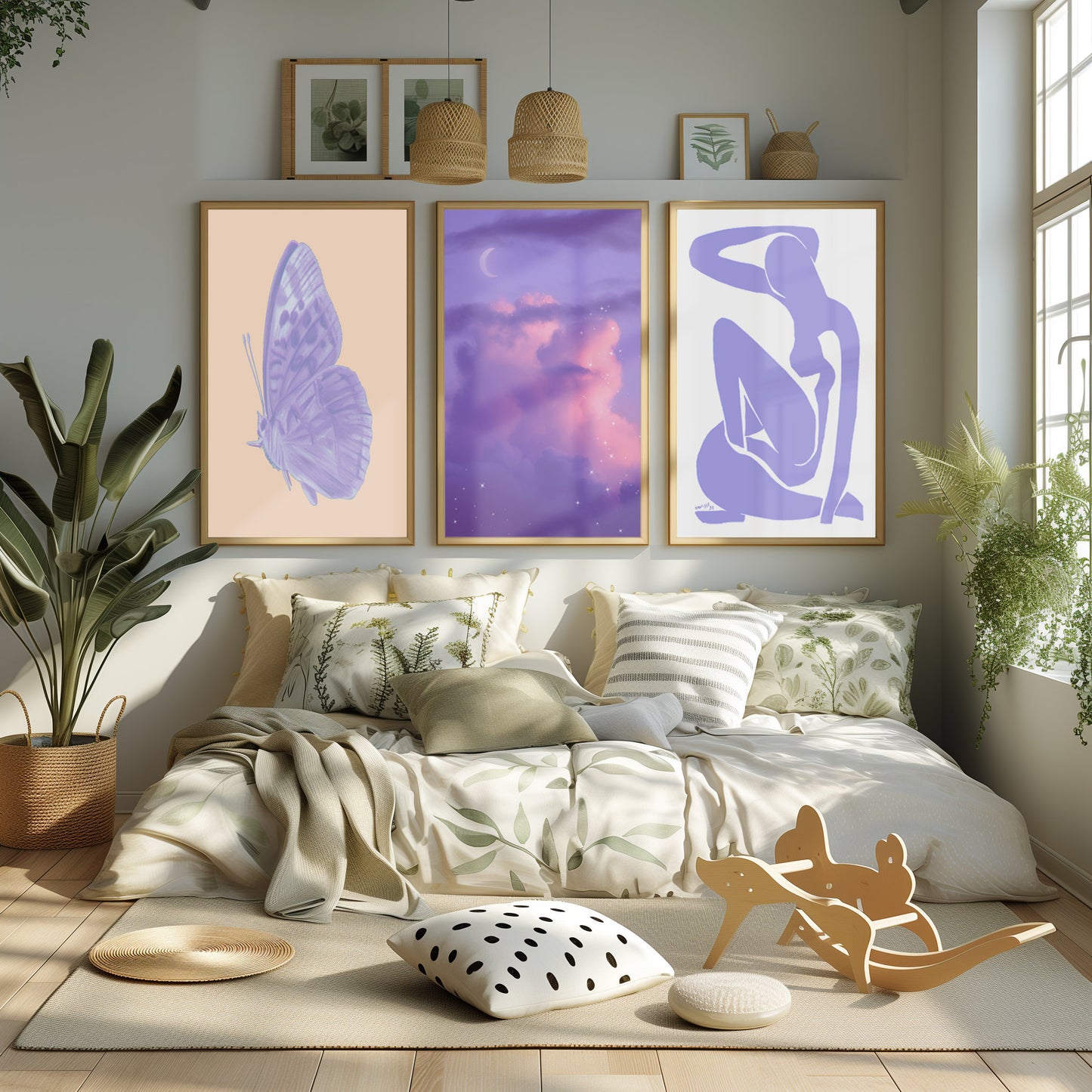 Lavender Butterfly, Twilight Sky, & Silhouette - Dreamy Purple Art Collection for a Peaceful Home Ambiance, Printable Digital Art Work