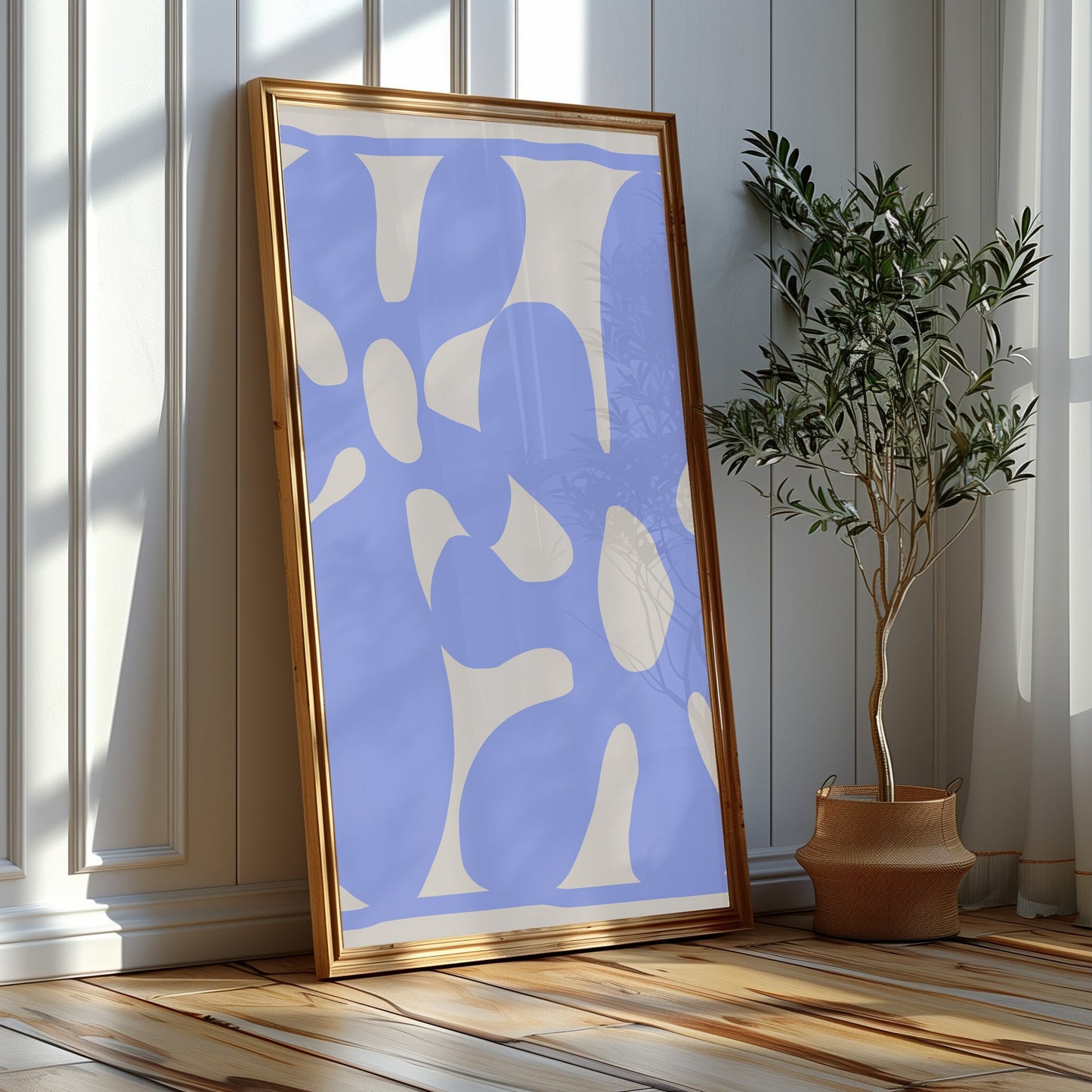 Cerulean Elegance - Chic Blue Abstract & Figurative Art Trio, Eye-Catching Statement Pieces for Trendy Interiors, Digital Art, Set of Three