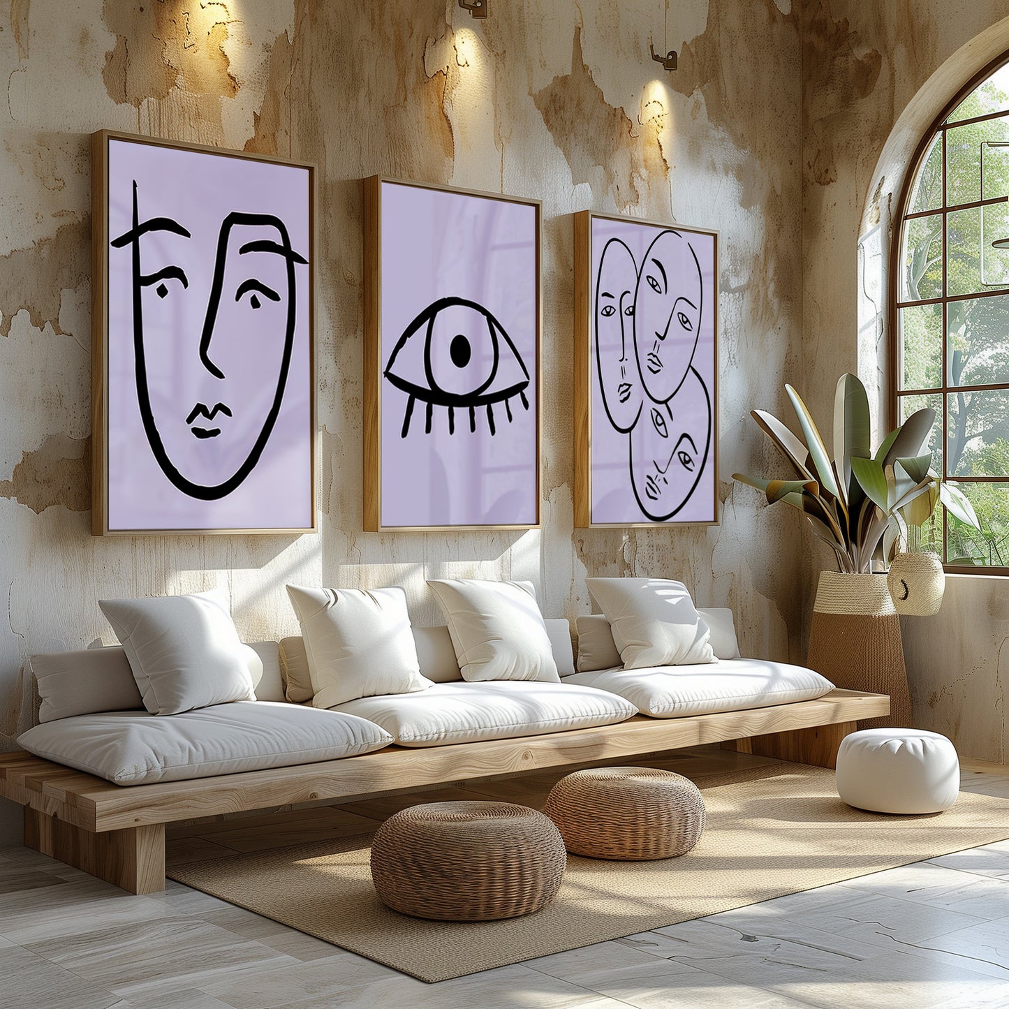 Whispers of Insight - Trio of Lavender Line Art, Evoking Subtlety and Depth in Minimalist Expression