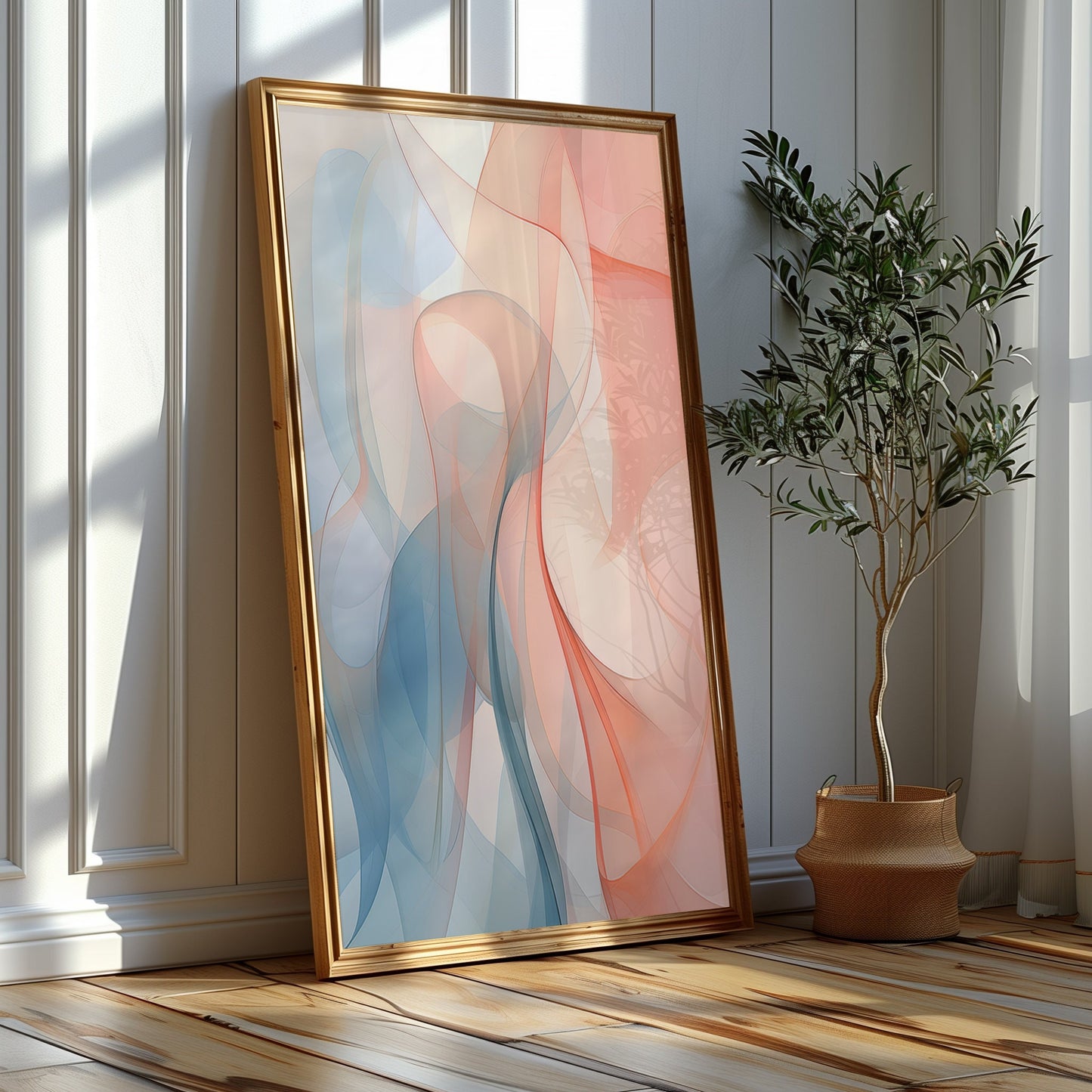 Abstract Fluid Art Prints Set, Coral and Blue Wall Decor, Set of Three, Airy Wave Design, Instant Download