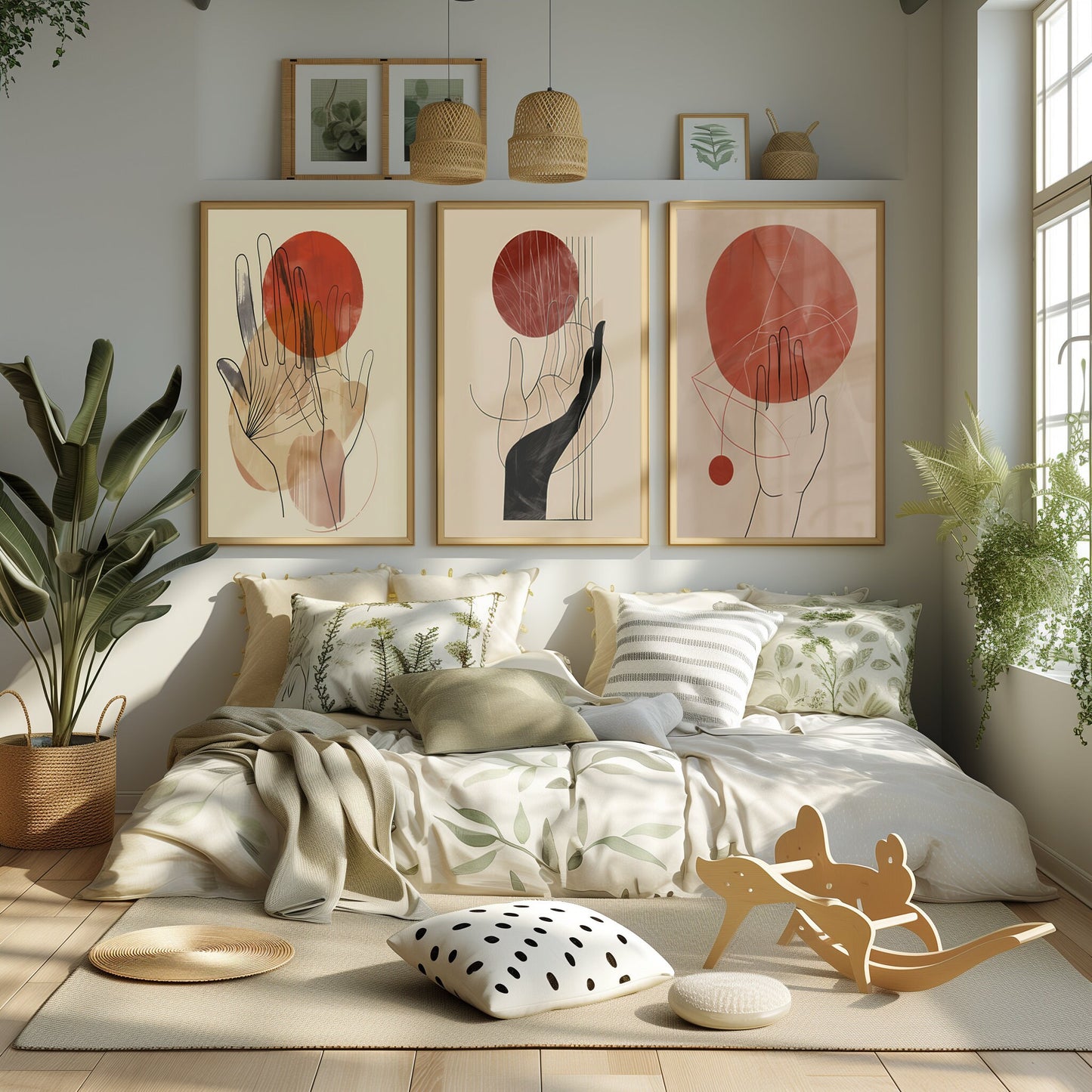 Abstract Elegance - Trio of Contemporary Art Prints, Stylized Figures and Spheres in Warm Terracotta Tones, Boho Art, Artful Art