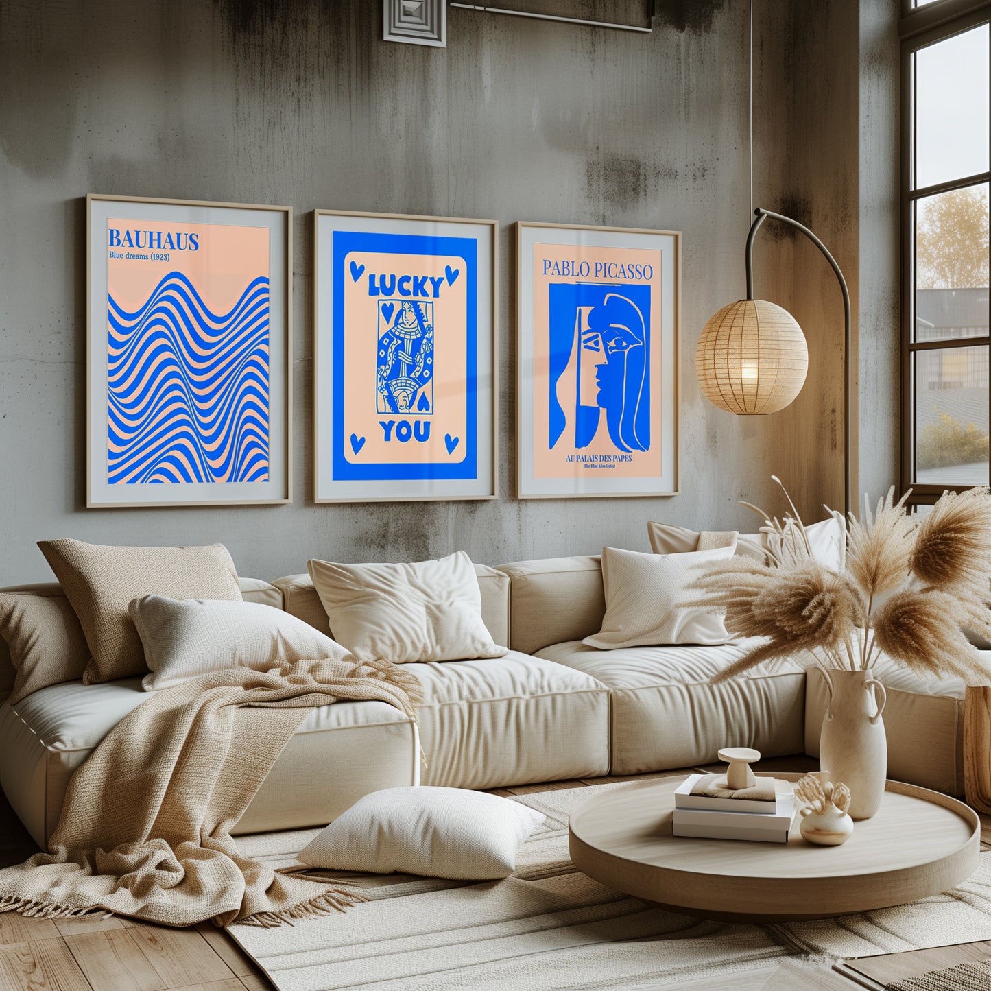 Cerulean Rhythms: Bauhaus Waves, Good Fortune, Picasso's Profile - Artful Synthesis for the Contemporary Space, Digital Art Piece, Printable