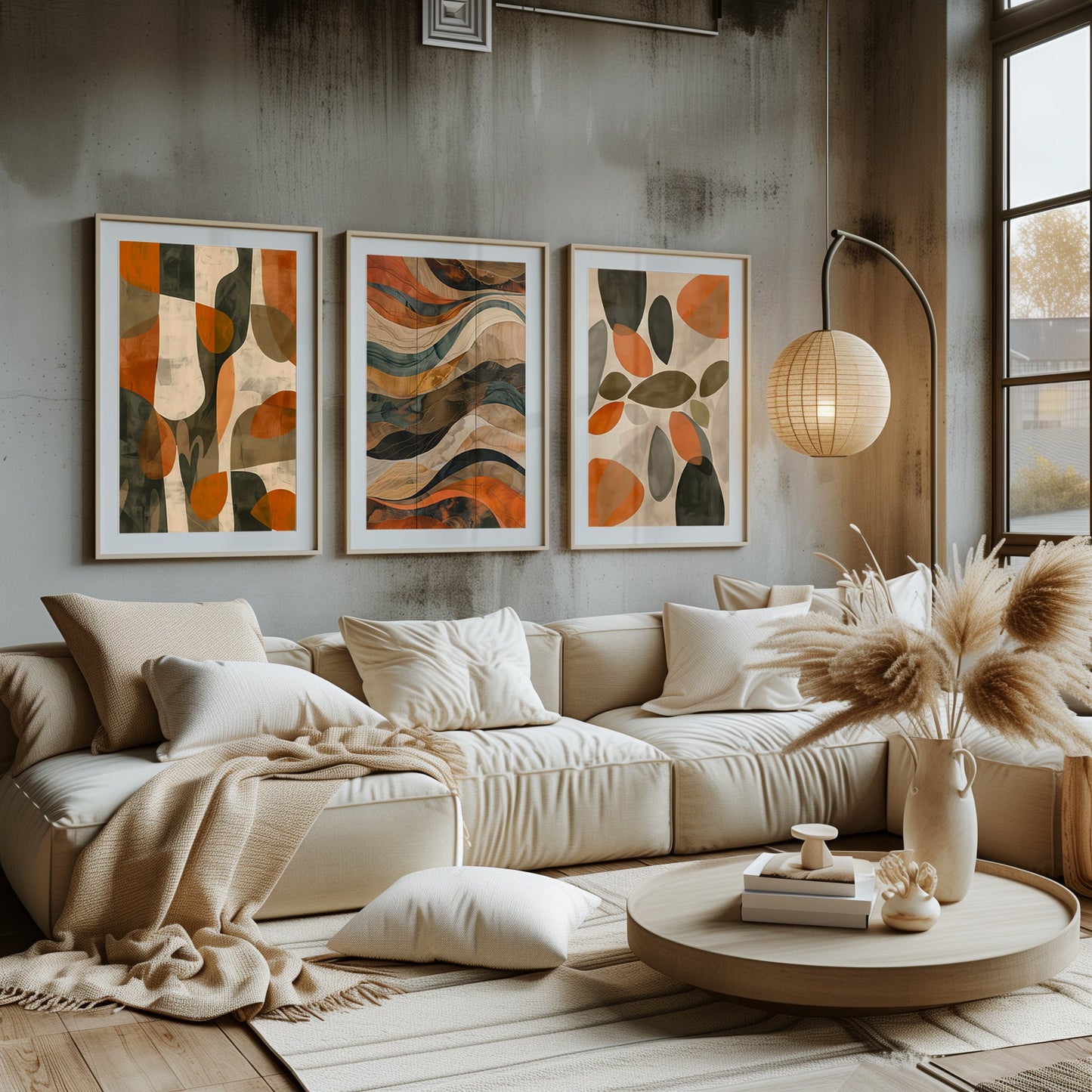 Abstract Nature Series - Set of Three Art Prints, Fluid Organic Shapes in Earthy Tones, Instant Download, Orange And Green Printable Poster