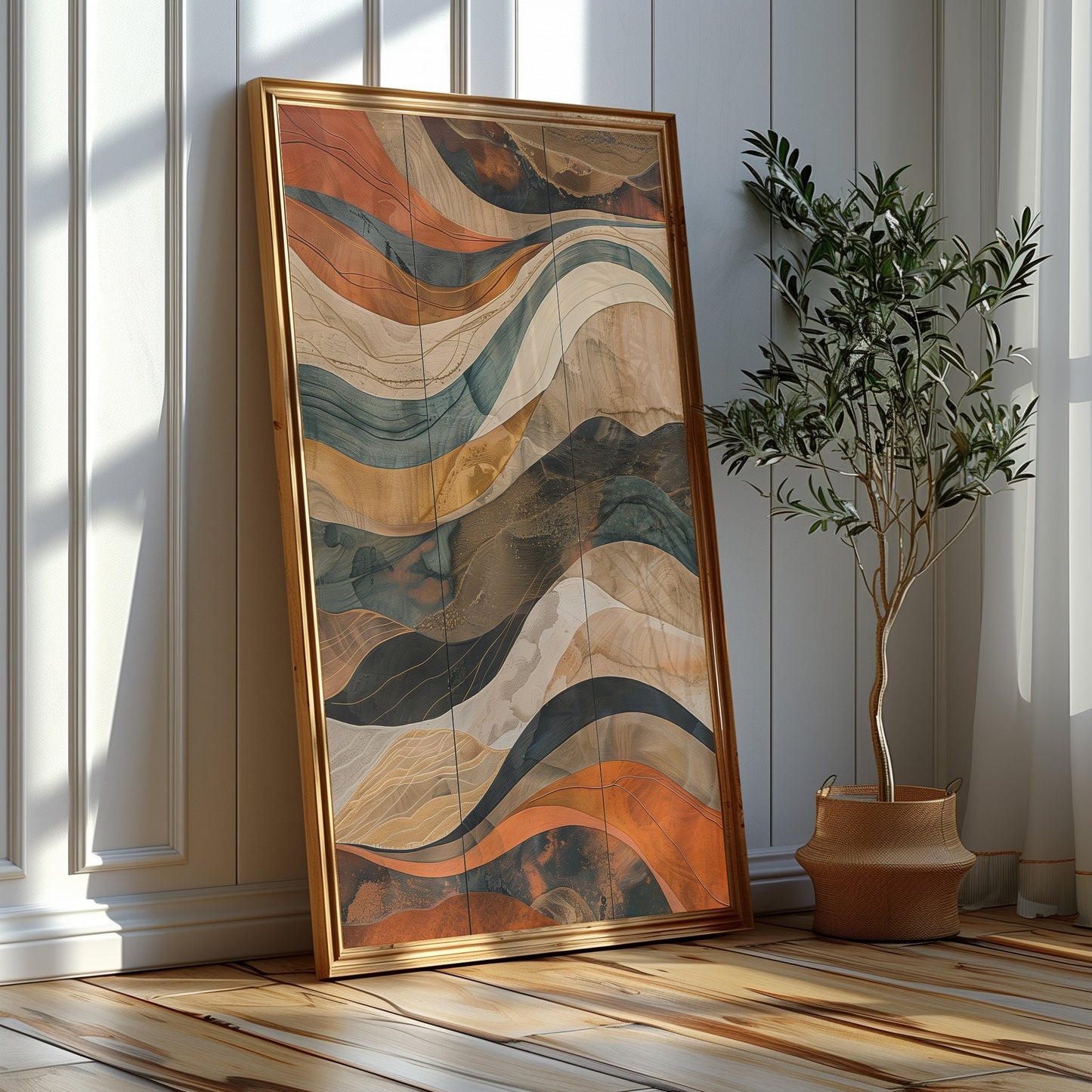 Abstract Nature Series - Set of Three Art Prints, Fluid Organic Shapes in Earthy Tones, Instant Download, Orange And Green Printable Poster