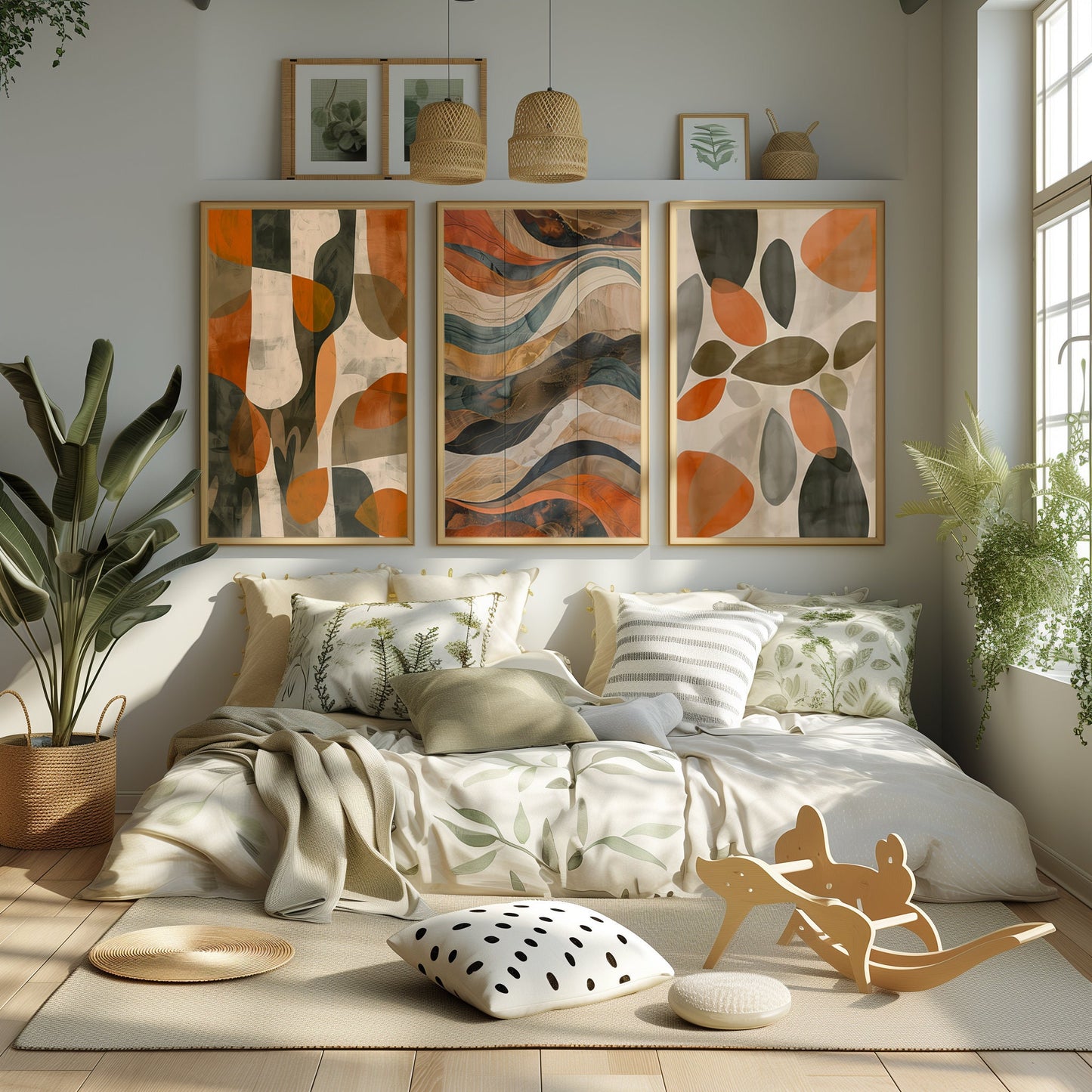 Abstract Nature Series - Set of Three Art Prints, Fluid Organic Shapes in Earthy Tones, Instant Download, Orange And Green Printable Poster