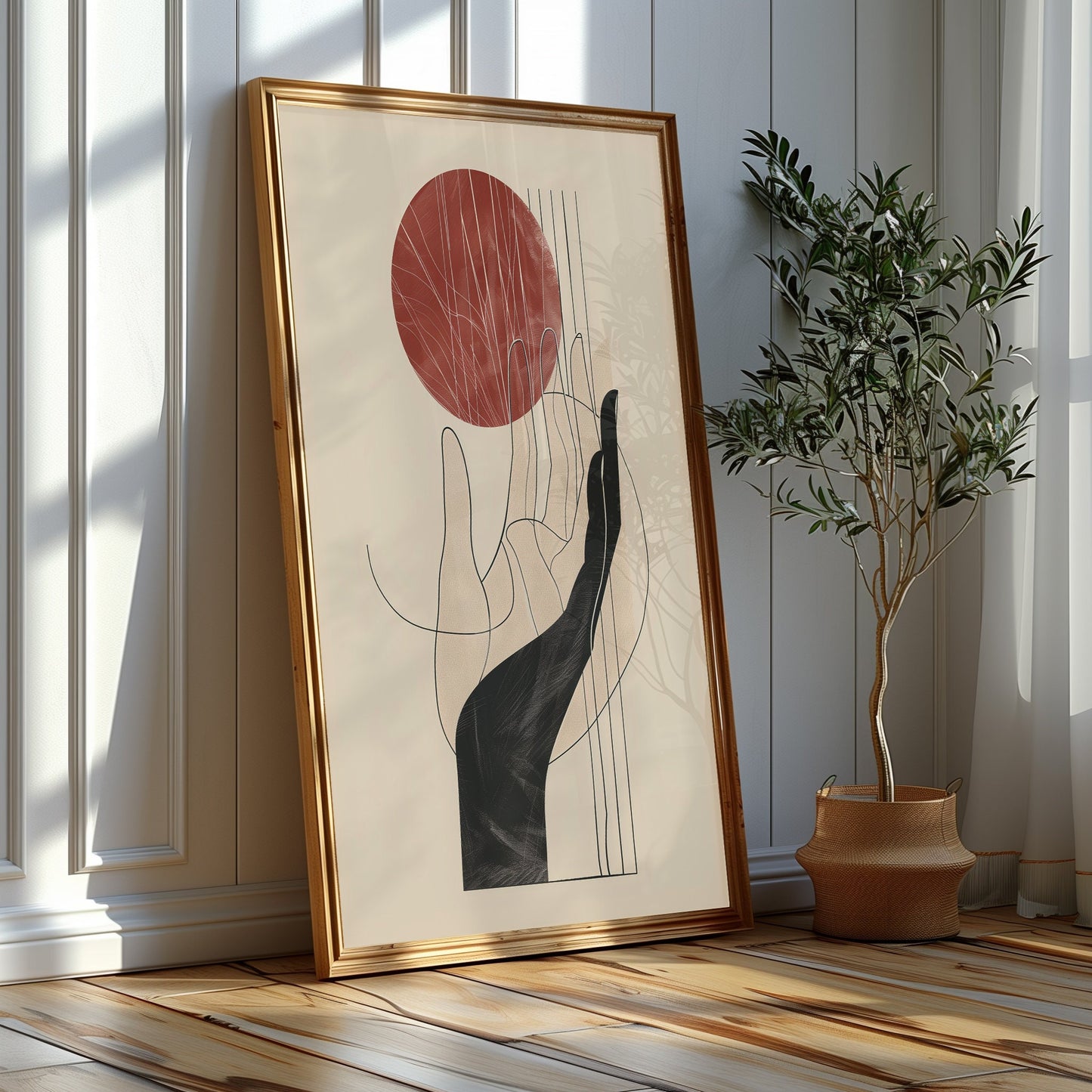 Autumn Whimsy & Harmonic Balance - Abstract Leaf Collage and Elegant Forms, A Warm Artistic Trio, Golden Hour Print