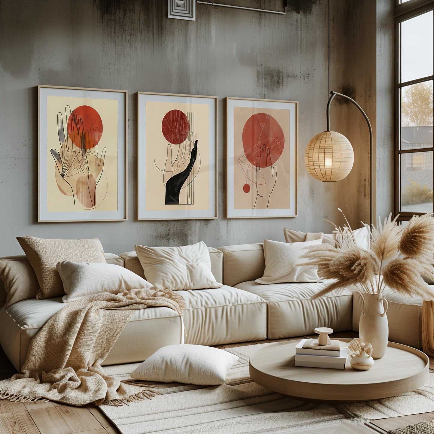 Abstract Elegance - Trio of Contemporary Art Prints, Stylized Figures and Spheres in Warm Terracotta Tones, Boho Art, Artful Art