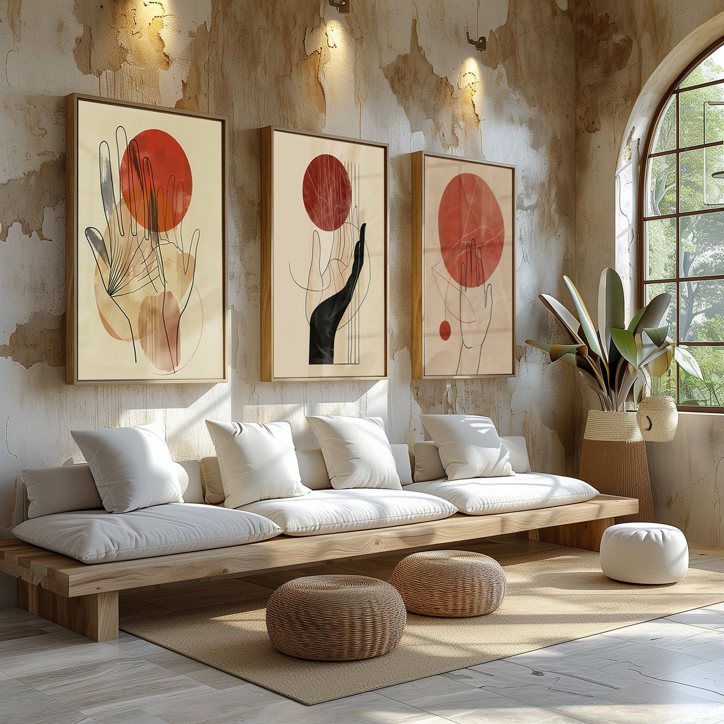 Abstract Elegance - Trio of Contemporary Art Prints, Stylized Figures and Spheres in Warm Terracotta Tones, Boho Art, Artful Art