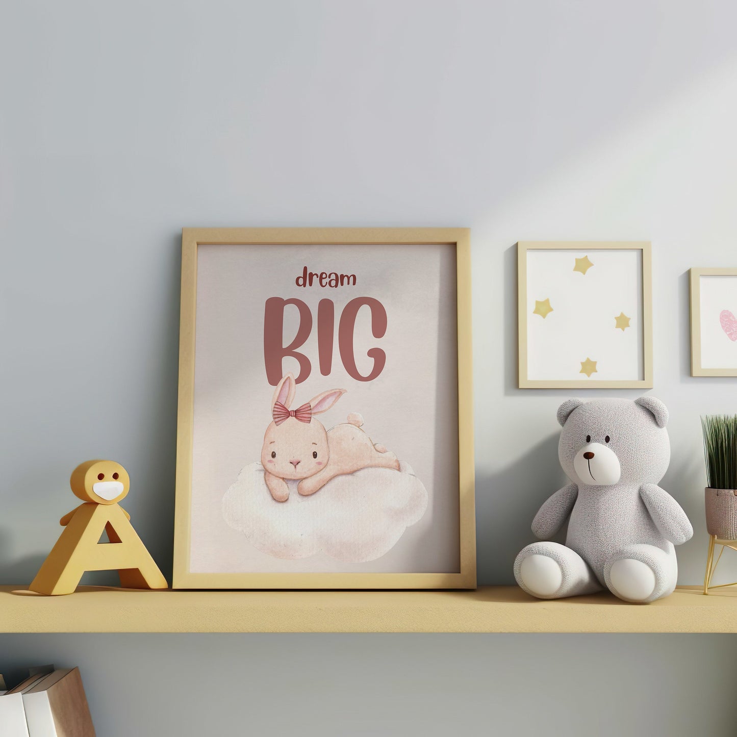 Dream Big Nursery Art, Nursery Decor, Kids Room Art, Kids Room Decor, Bunny Wall Art, Inspirational Quote Print, Nursery Poster