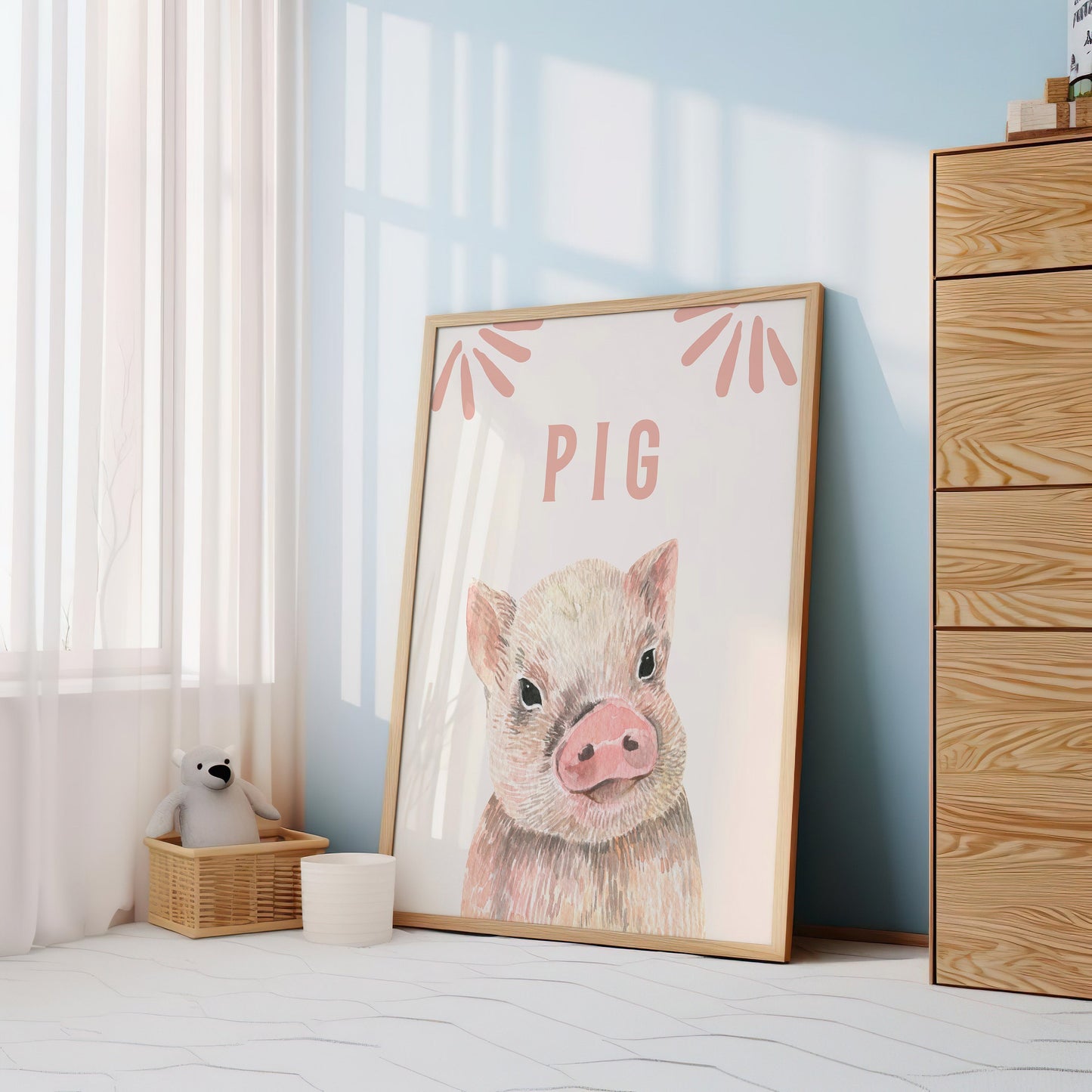 Pig Nursery Art, Kid Room Decor, Piglet Wall Art, Animal Print, Poster, Modern Nursery, Baby Room Decor, Animal Art, Pig Print