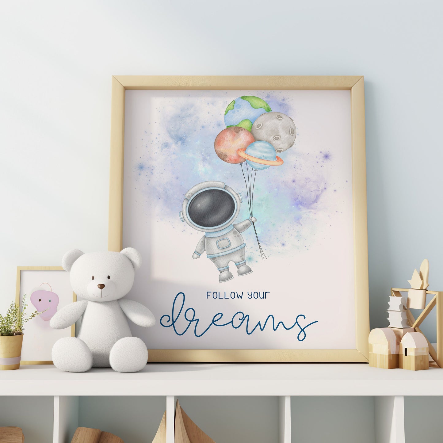 Space Nursery Art, Astronaut Kids Room Decor, Space Wall Art, Follow Your Dreams Print, Modern Nursery, Baby Room Decor, Cute Space Art